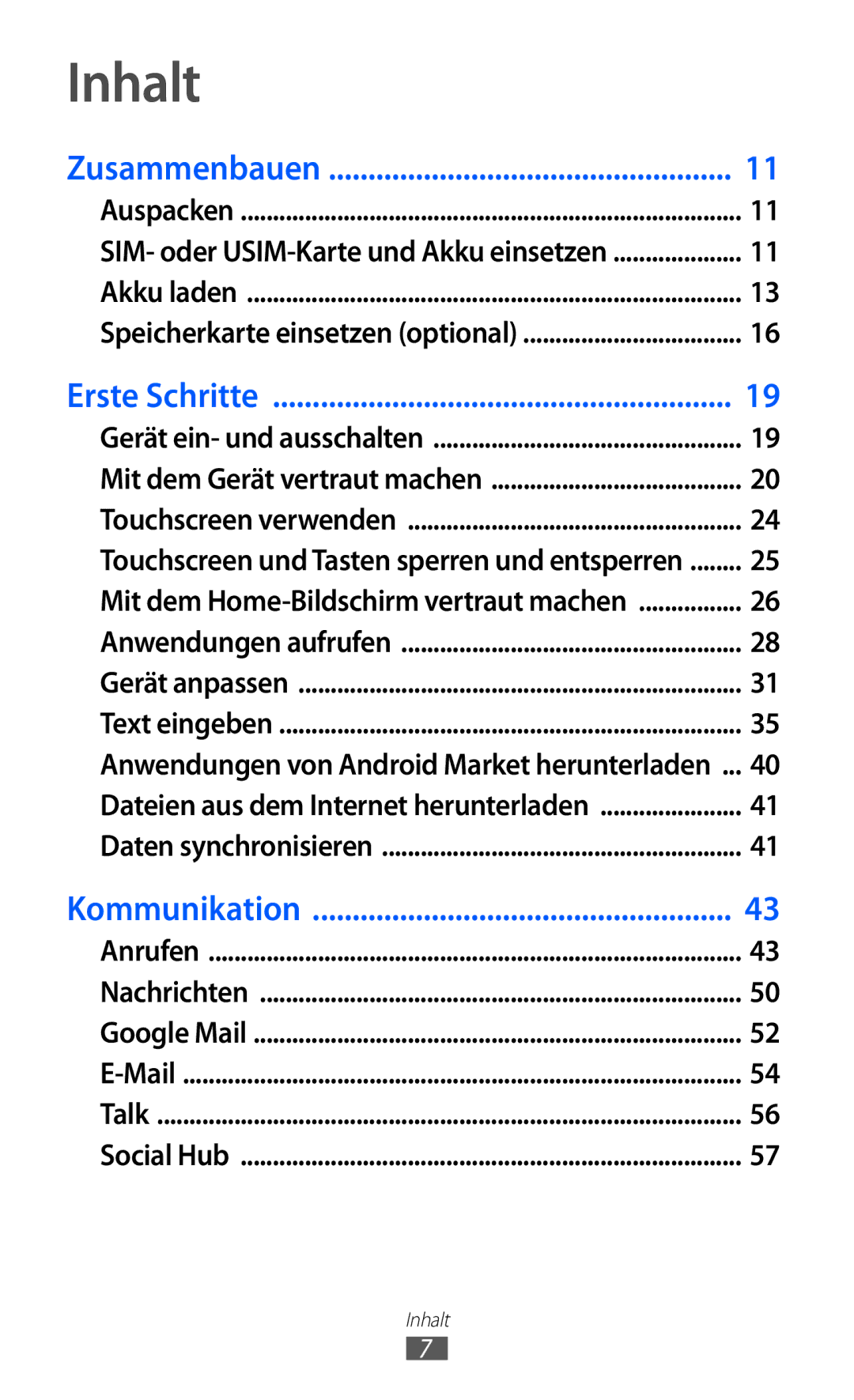 Samsung GT-I9070HKNDTM, GT-I9070HKNATO, GT-I9070HKNDBT, GT-I9070RWNDTM, GT-I9070HKNTUR manual Inhalt, Zusammenbauen 