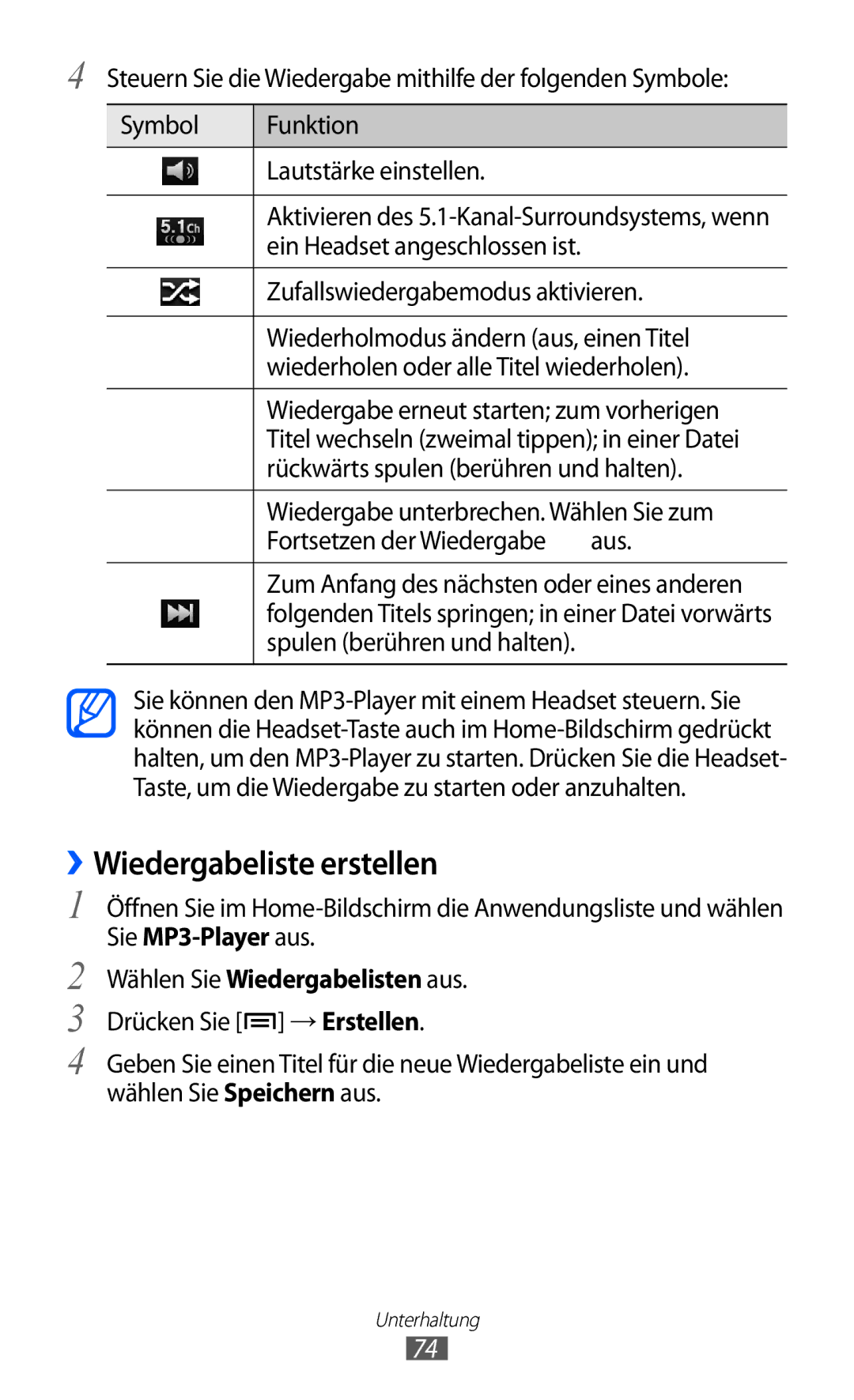 Samsung GT-I9070HKNTUR, GT-I9070HKNATO, GT-I9070HKNDBT manual ››Wiedergabeliste erstellen, Zufallswiedergabemodus aktivieren 