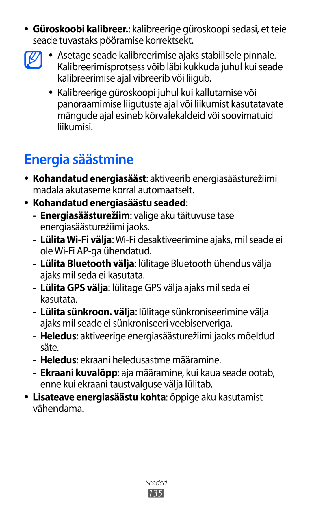 Samsung GT-I9070HKNSEB manual Energia säästmine, Lisateave energiasäästu kohta õppige aku kasutamist, Vähendama, 135 