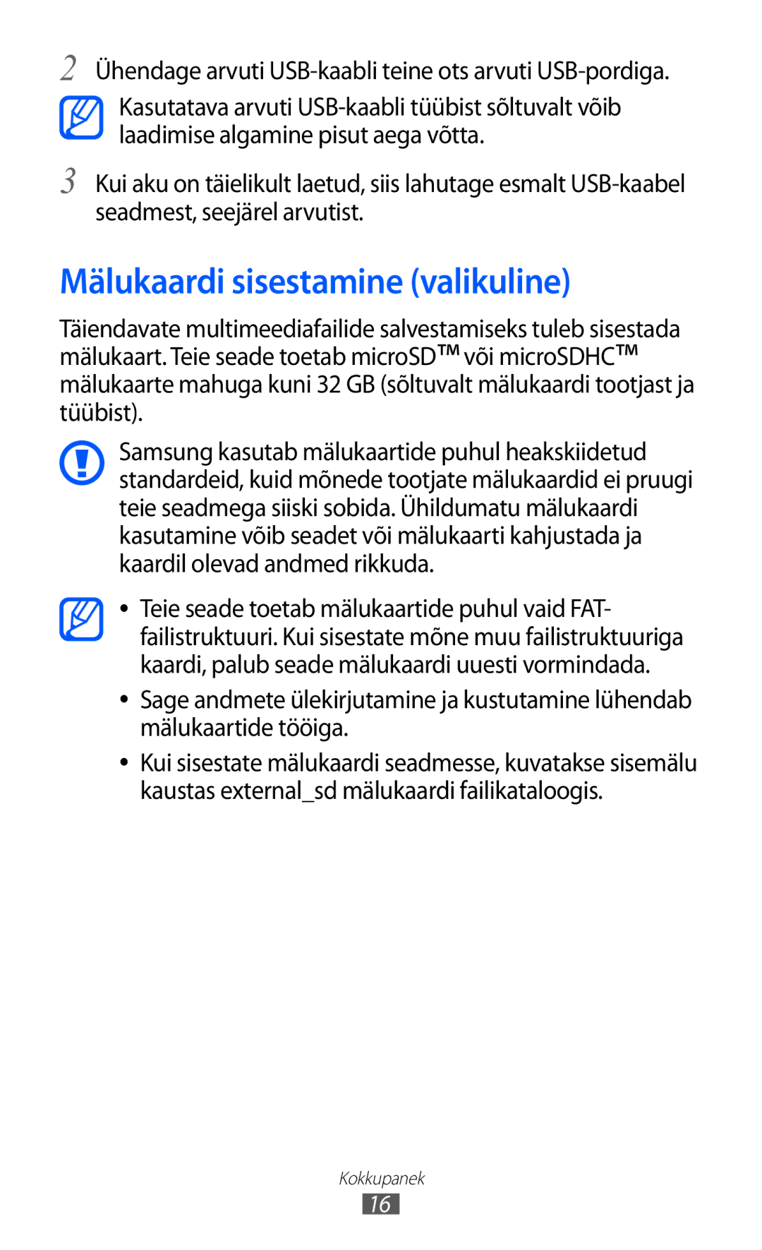 Samsung GT-I9070HKNSEB manual Mälukaardi sisestamine valikuline 