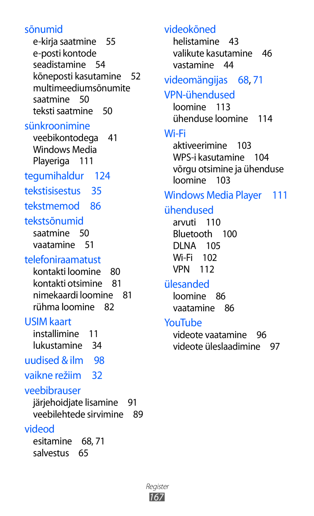 Samsung GT-I9070HKNSEB manual Sõnumid, 167 