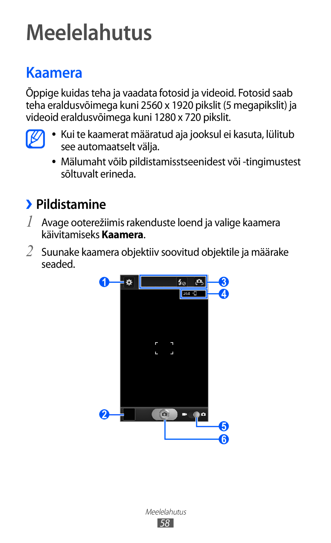 Samsung GT-I9070HKNSEB manual Meelelahutus, Kaamera, ››Pildistamine 