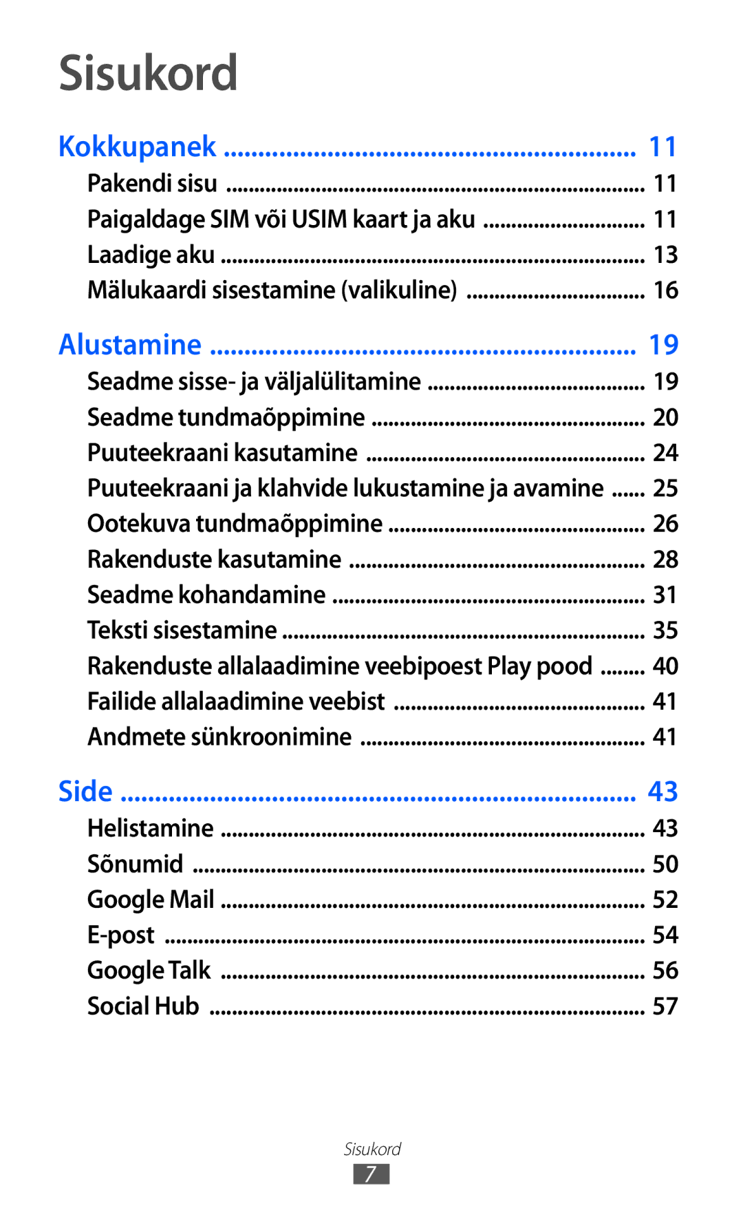 Samsung GT-I9070HKNSEB manual Sisukord, Kokkupanek 