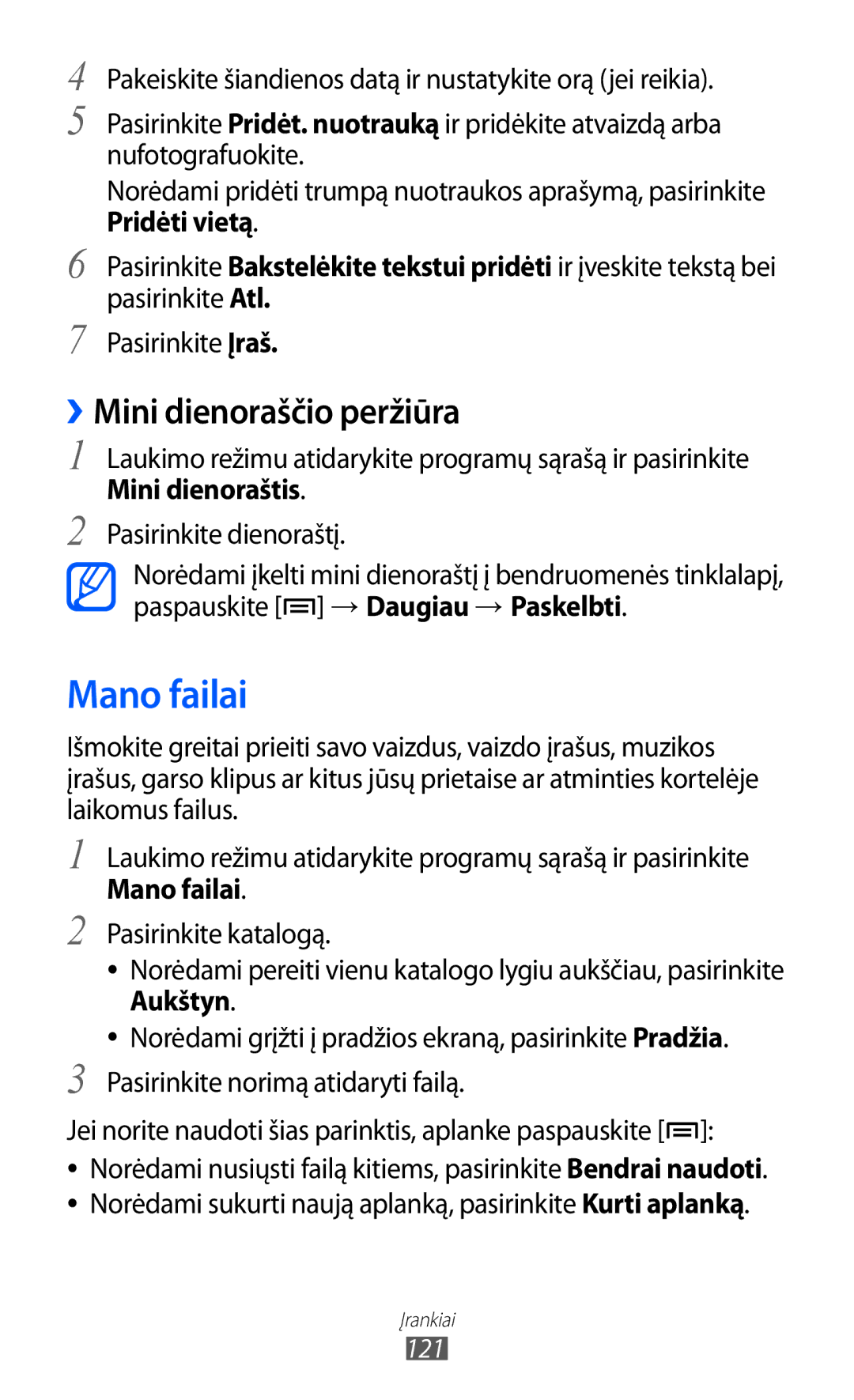 Samsung GT-I9070HKNSEB manual Mano failai, ››Mini dienoraščio peržiūra, Mini dienoraštis 