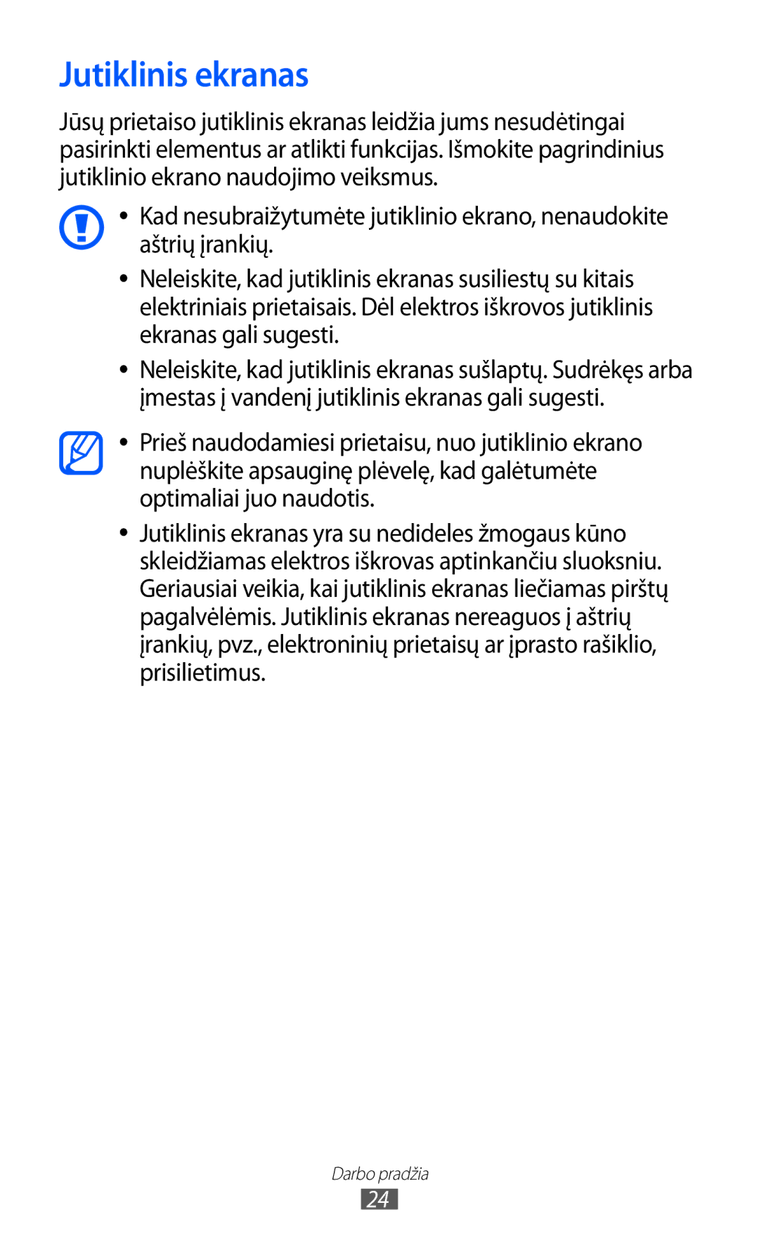 Samsung GT-I9070HKNSEB manual Jutiklinis ekranas 