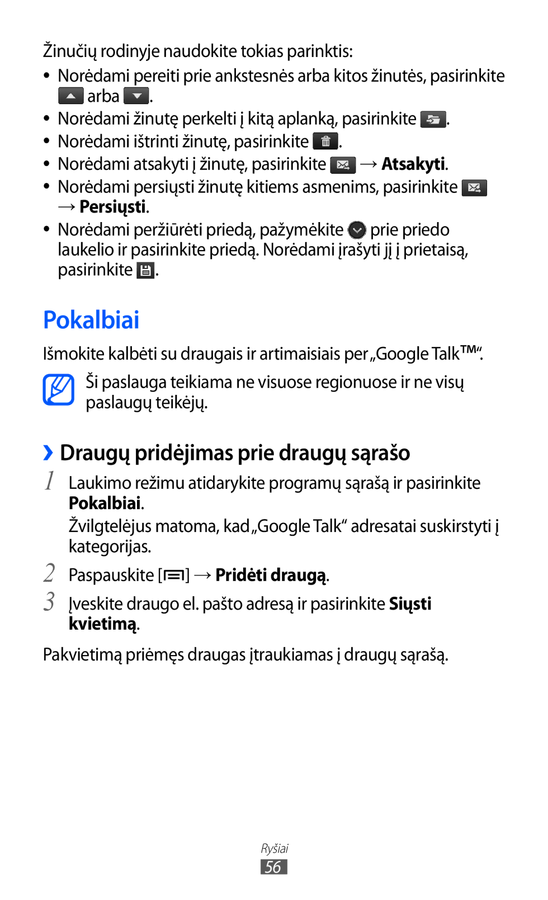 Samsung GT-I9070HKNSEB manual Pokalbiai, ››Draugų pridėjimas prie draugų sąrašo, → Persiųsti 