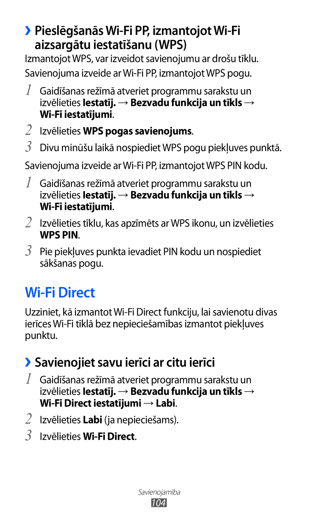 Samsung GT-I9070HKNSEB manual Wi-Fi Direct, ››Savienojiet savu ierīci ar citu ierīci 