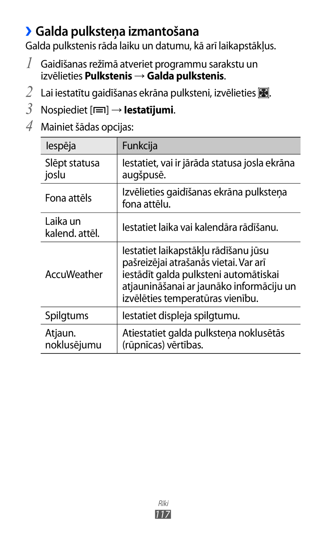 Samsung GT-I9070HKNSEB manual ››Galda pulksteņa izmantošana, Izvēlieties Pulkstenis → Galda pulkstenis 