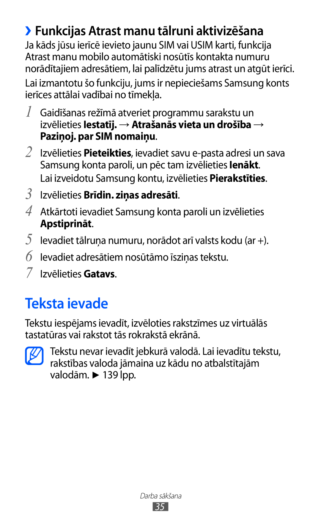 Samsung GT-I9070HKNSEB Teksta ievade, ››Funkcijas Atrast manu tālruni aktivizēšana, Izvēlieties Brīdin. ziņas adresāti 