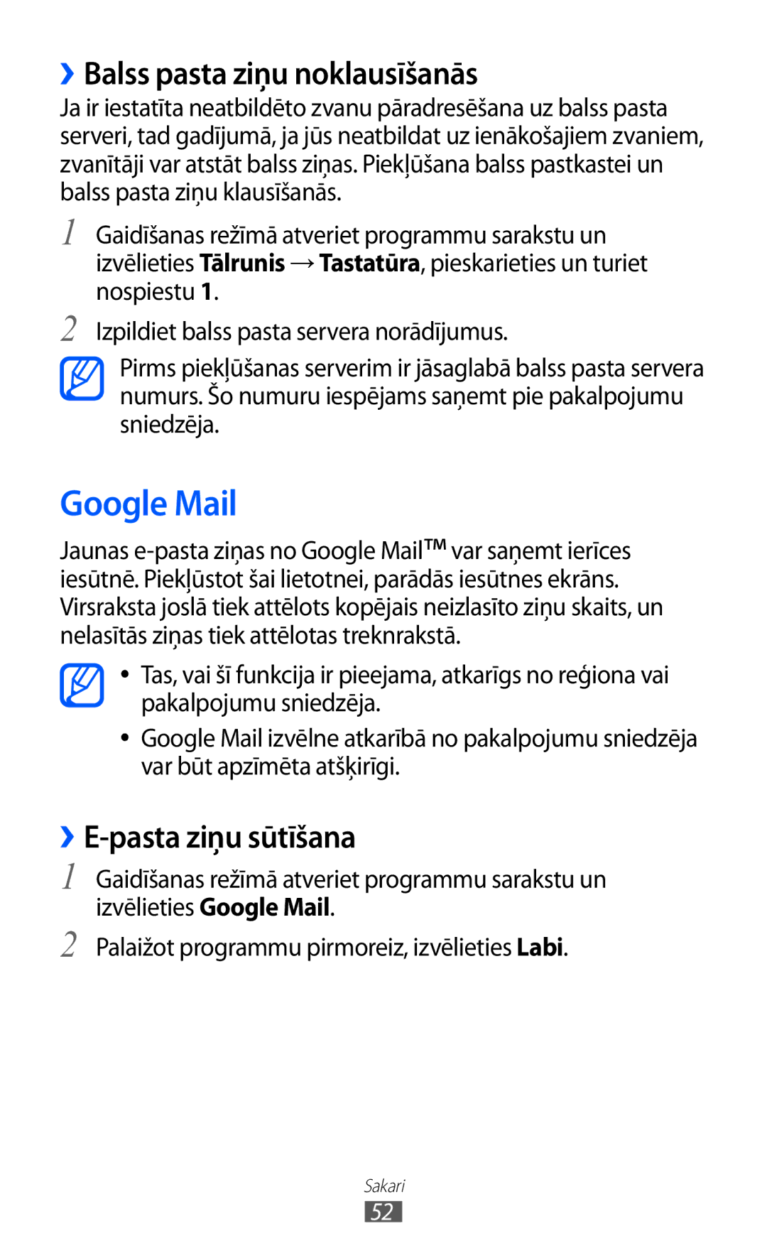 Samsung GT-I9070HKNSEB manual Google Mail, ››Balss pasta ziņu noklausīšanās, ››E-pasta ziņu sūtīšana 