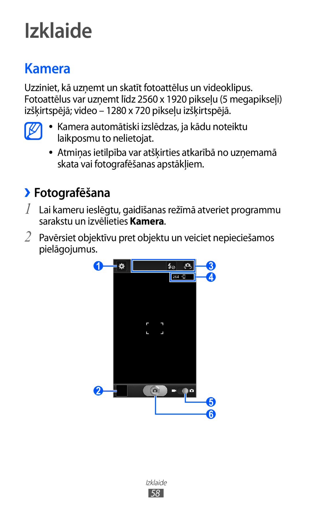 Samsung GT-I9070HKNSEB manual Izklaide, Kamera, ››Fotografēšana 