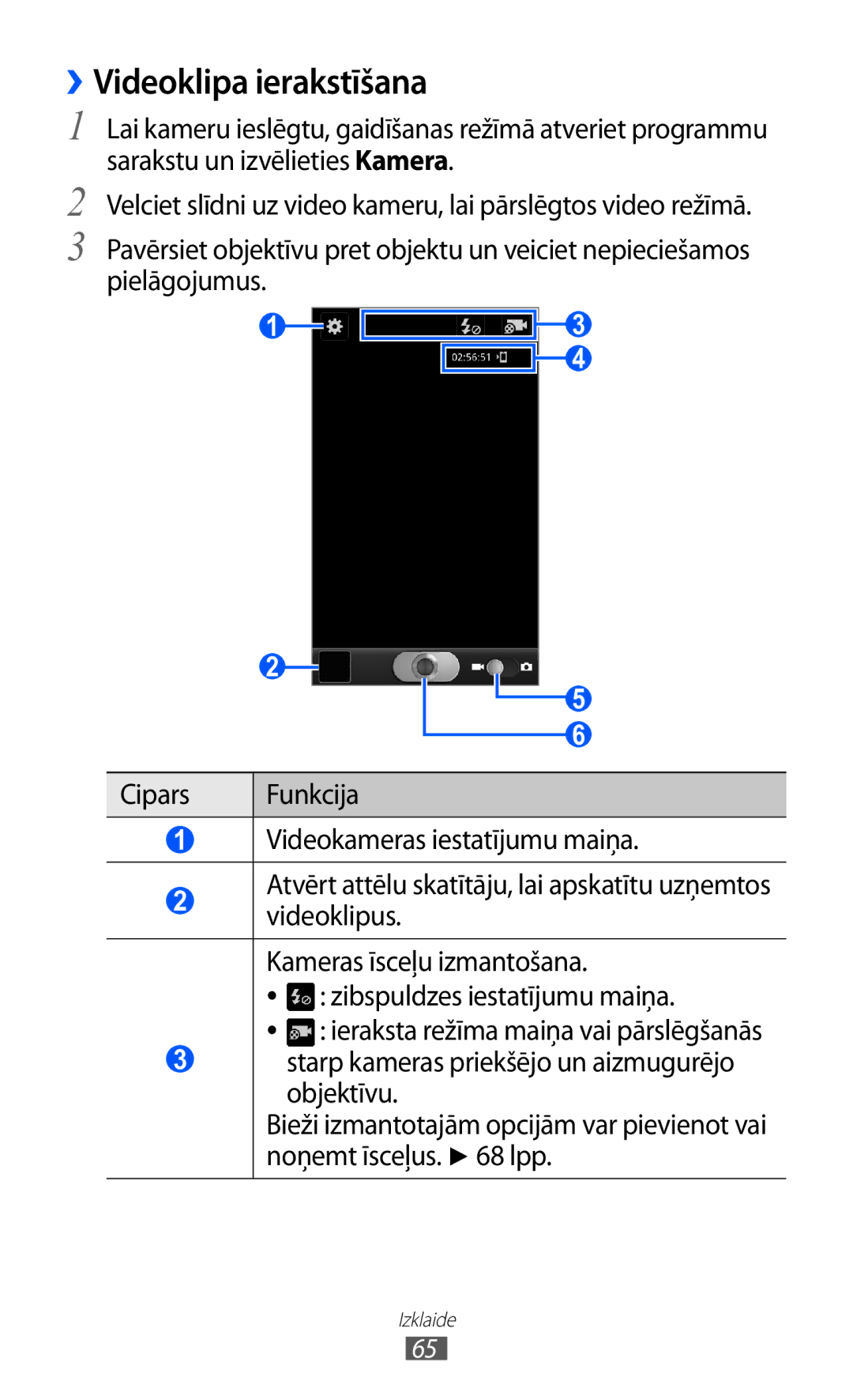 Samsung GT-I9070HKNSEB manual ››Videoklipa ierakstīšana 