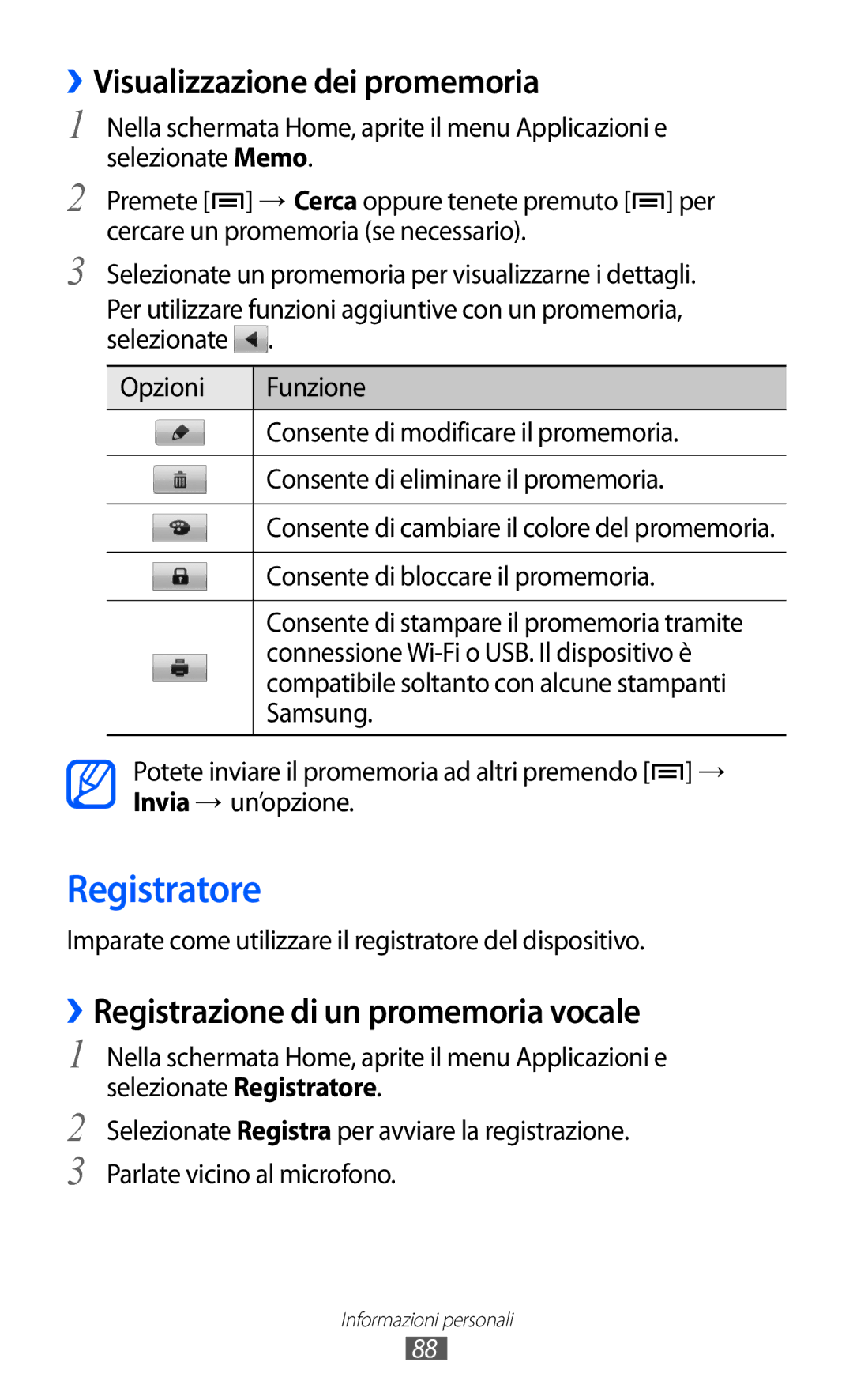 Samsung GT-I9070RWAOMN manual Registratore, ››Visualizzazione dei promemoria, ››Registrazione di un promemoria vocale 