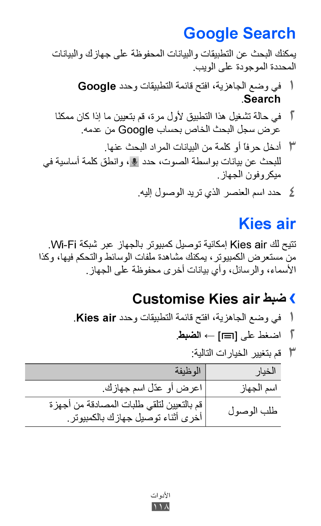 Samsung GT-I9070HKAEGY, GT-I9070RWAJED, GT-I9070RWATHR, GT-I9070MSAJED manual Google Search, Customise Kies air طبض›› 