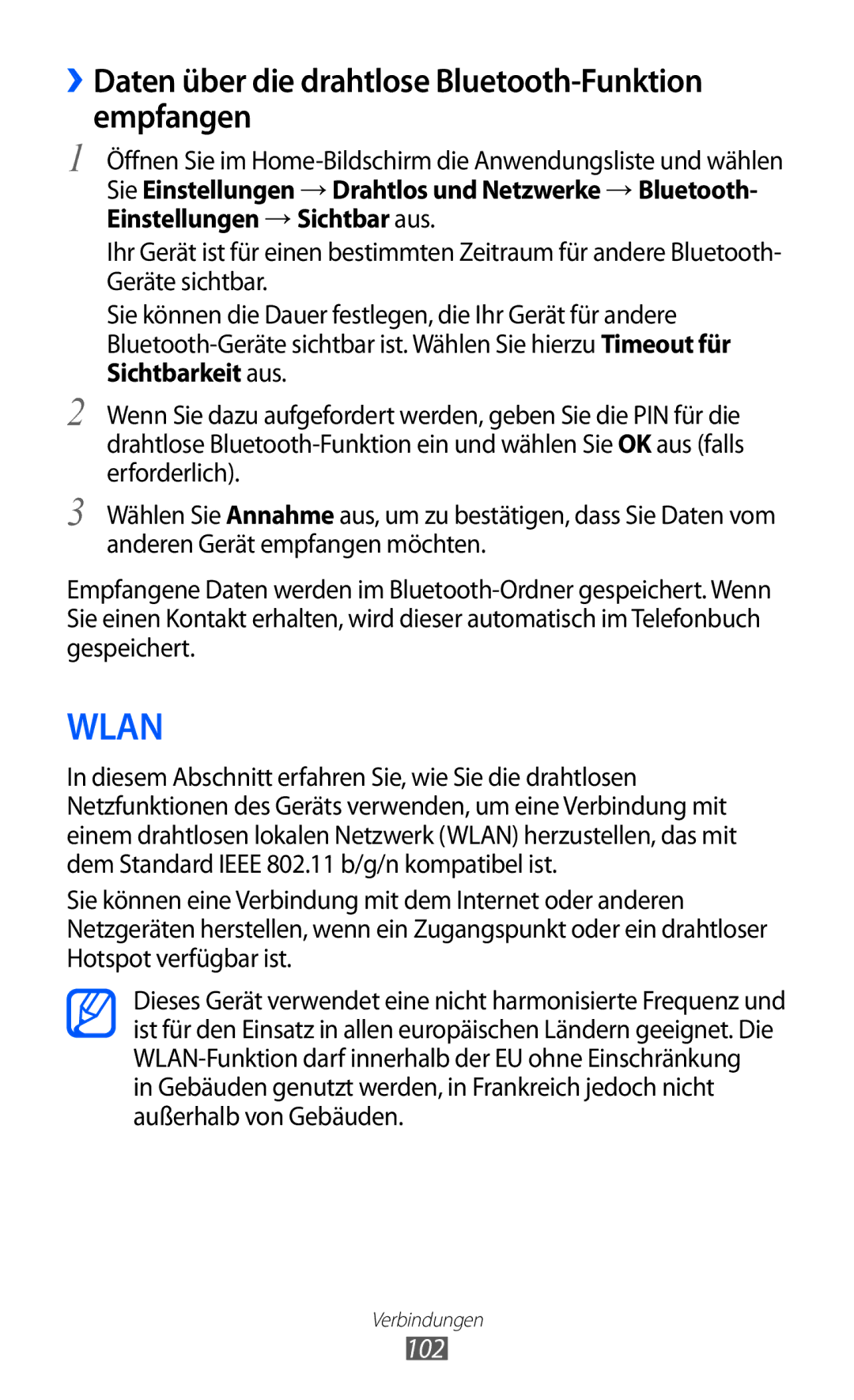 Samsung GT-I9070HKAITV, GT-I9070RWAXEO, GT-I9070RWAVD2 manual ››Daten über die drahtlose Bluetooth-Funktion empfangen, 102 