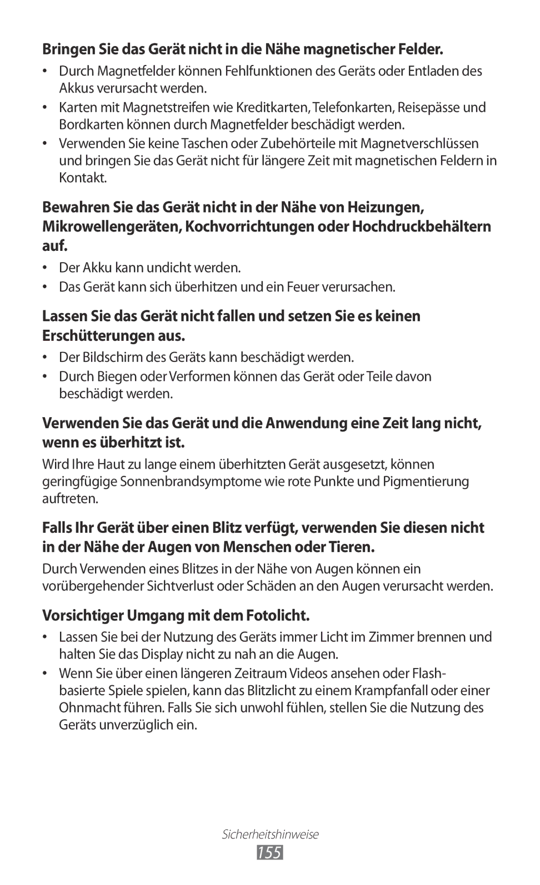 Samsung GT-I9070HKNDTM, GT-I9070RWAXEO, GT-I9070RWAVD2 155, Bringen Sie das Gerät nicht in die Nähe magnetischer Felder 