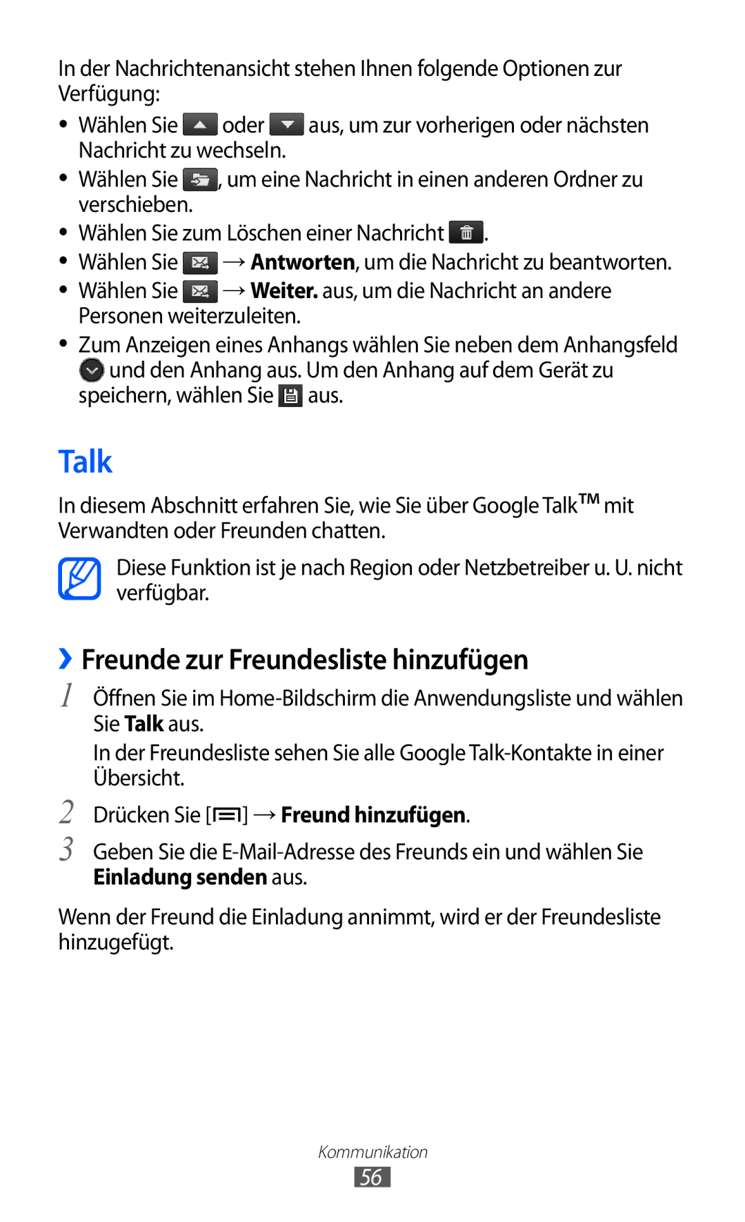 Samsung GT-I9070HKAITV, GT-I9070RWAXEO manual Talk, ››Freunde zur Freundesliste hinzufügen, Speichern, wählen Sie aus 