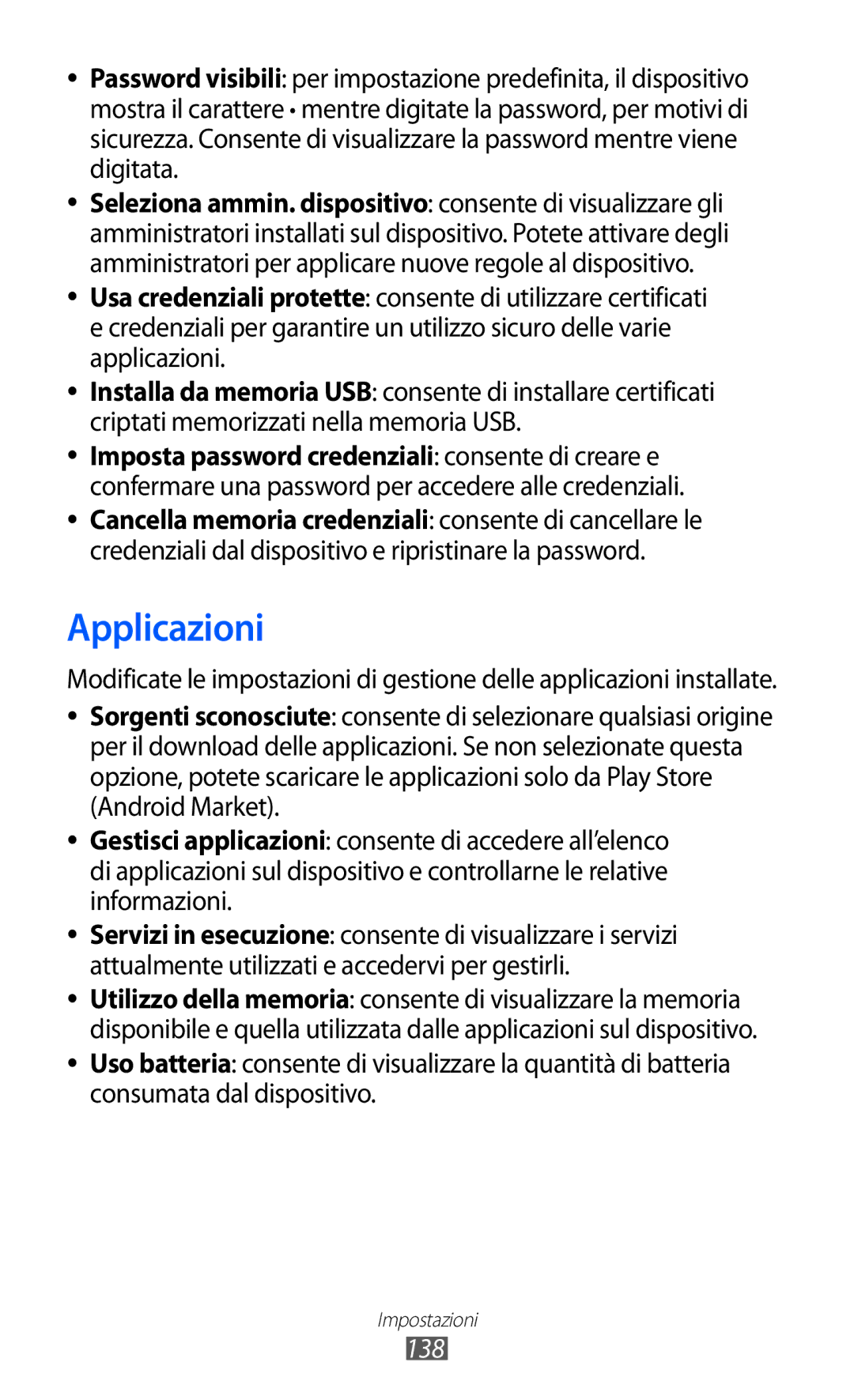 Samsung GT-I9070RWNTIM, GT-I9070HKNTIM, GT-I9070HKNITV manual Applicazioni, 138 