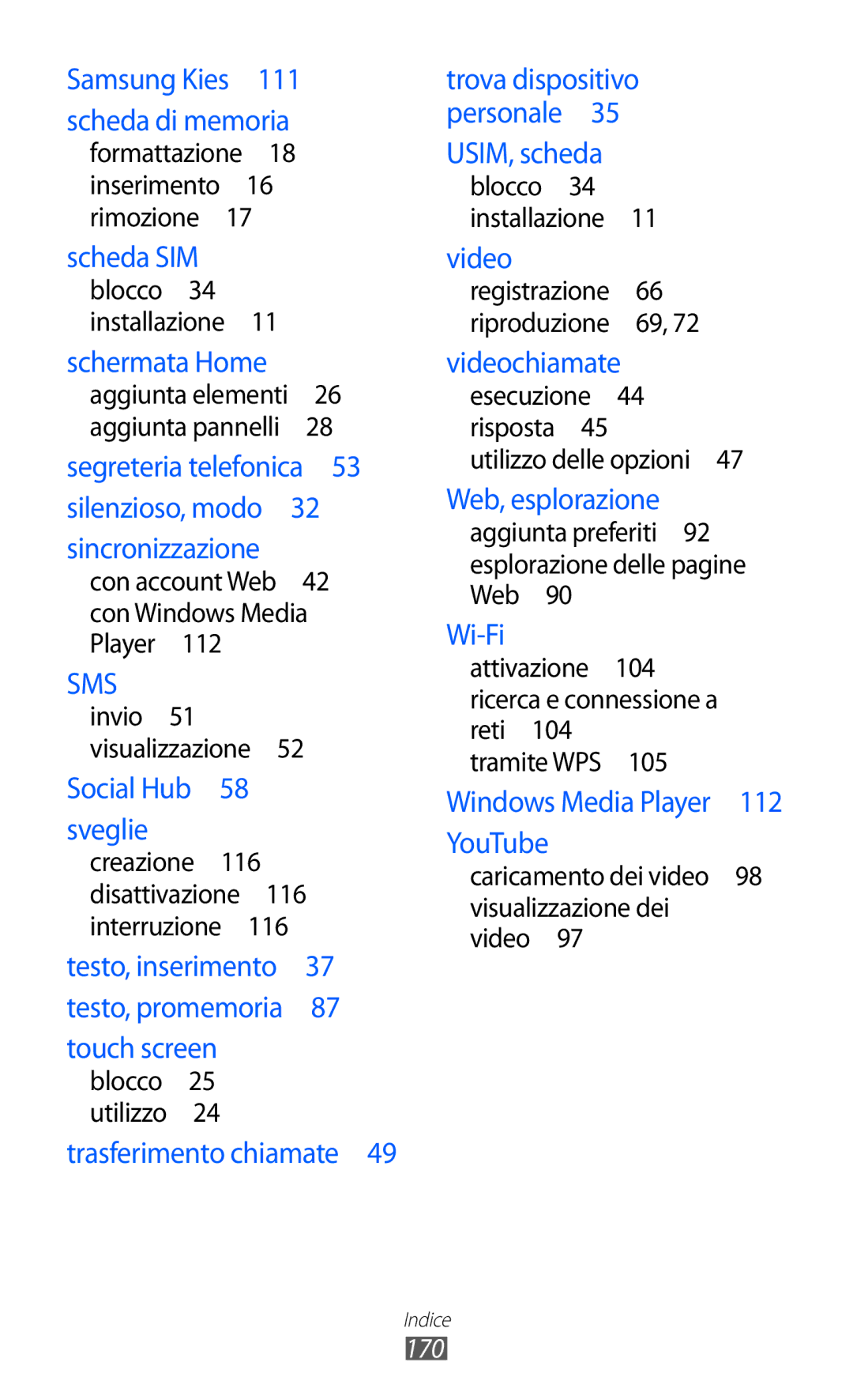 Samsung GT-I9070HKNITV, GT-I9070RWNTIM, GT-I9070HKNTIM manual 170 