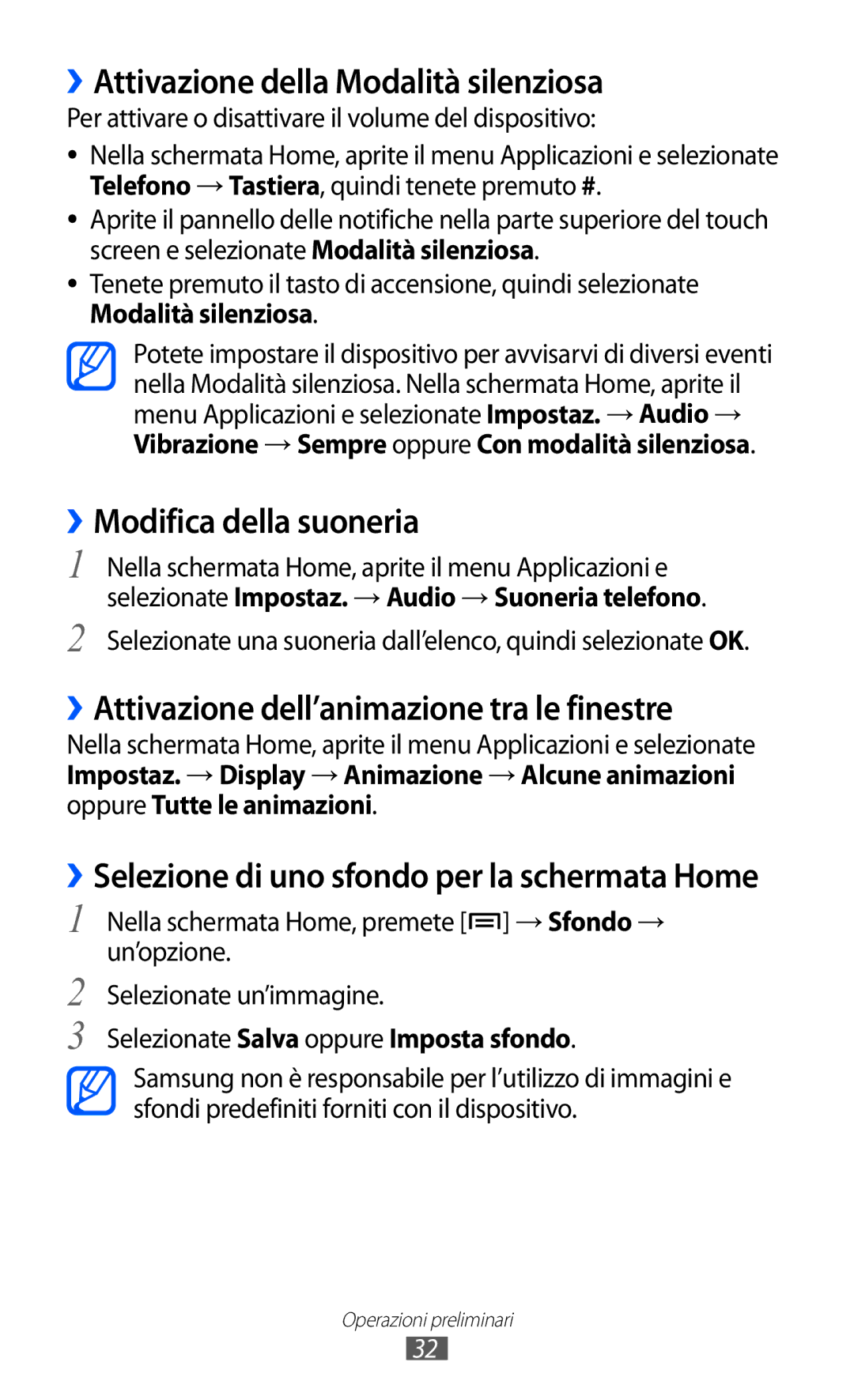 Samsung GT-I9070HKNITV, GT-I9070RWNTIM, GT-I9070HKNTIM ››Attivazione della Modalità silenziosa, ››Modifica della suoneria 