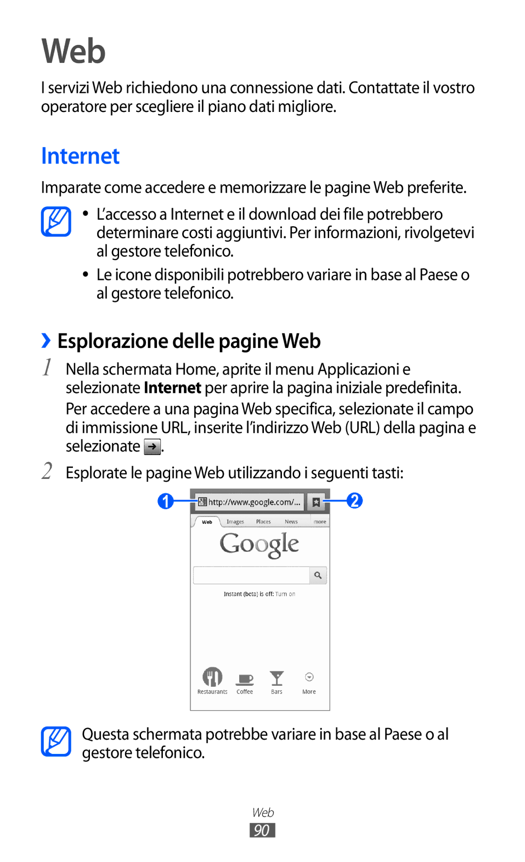 Samsung GT-I9070RWNTIM, GT-I9070HKNTIM, GT-I9070HKNITV manual Internet, ››Esplorazione delle pagine Web 