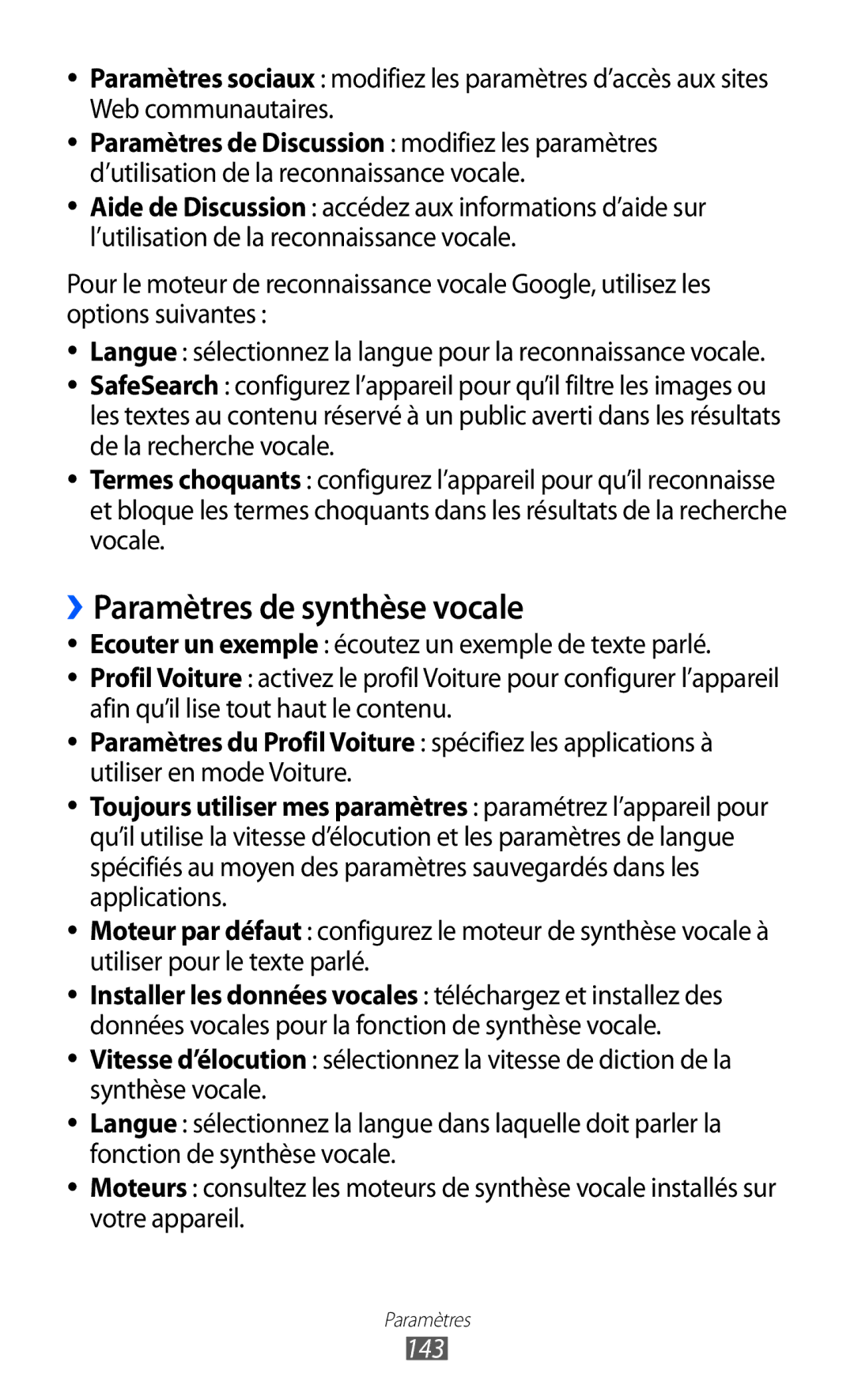 Samsung GT-I9070HKNNRJ, GT-I9070RWNXEF, GT-I9070RWNNRJ, GT-I9070MSVXEF, GT-I9070HKNFTM ››Paramètres de synthèse vocale, 143 