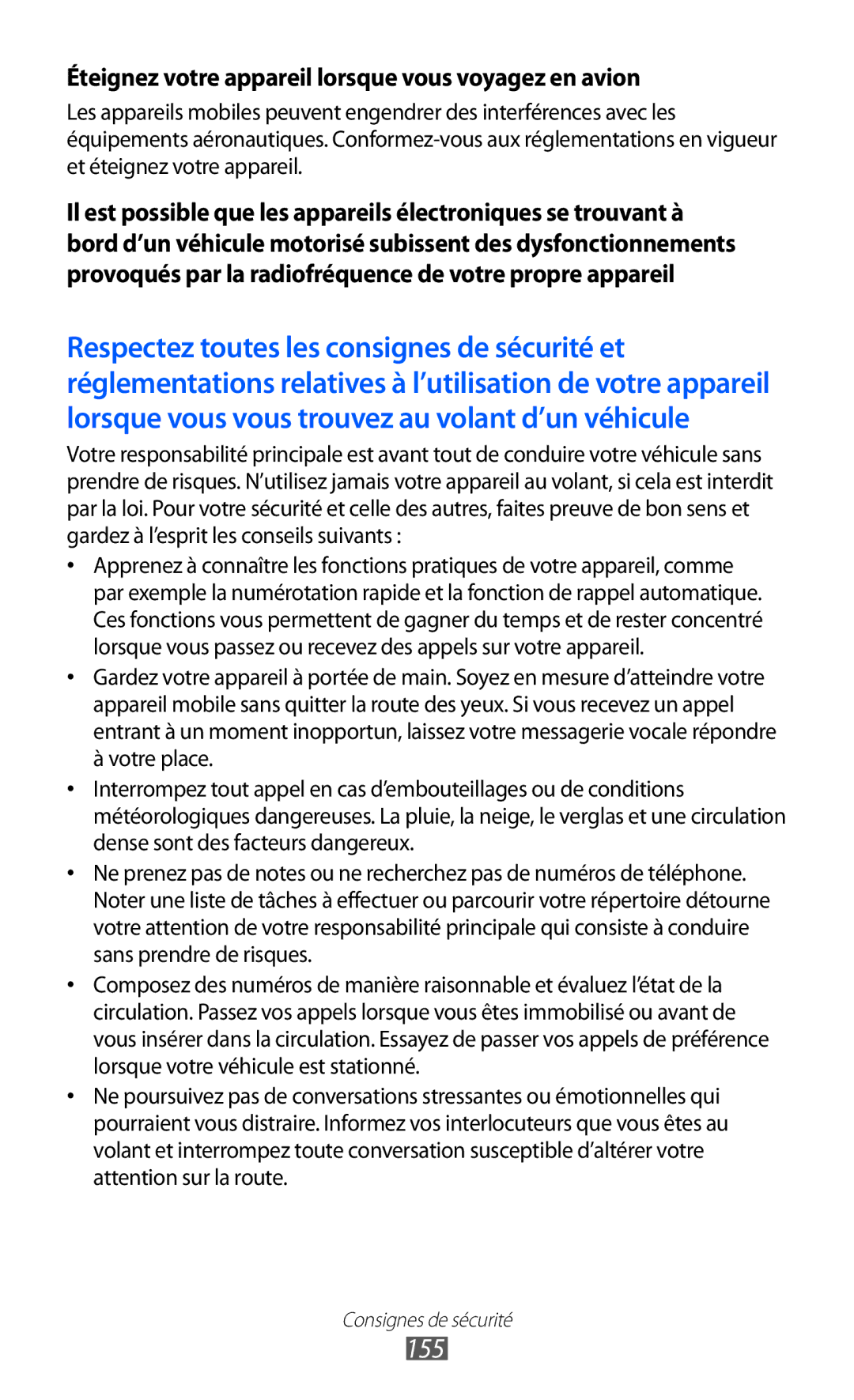 Samsung GT-I9070HKNNRJ, GT-I9070RWNXEF, GT-I9070RWNNRJ manual 155, Éteignez votre appareil lorsque vous voyagez en avion 