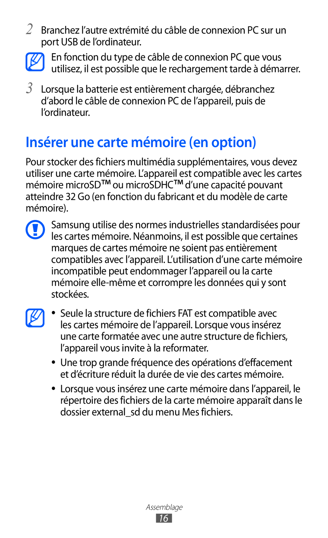 Samsung GT-I9070HKNXEF, GT-I9070RWNXEF, GT-I9070RWNNRJ, GT-I9070MSVXEF, GT-I9070HKNFTM Insérer une carte mémoire en option 