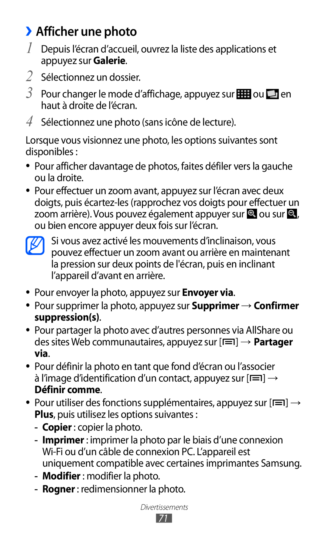 Samsung GT-I9070HKNNRJ, GT-I9070RWNXEF ››Afficher une photo, Modifier modifier la photo Rogner redimensionner la photo 