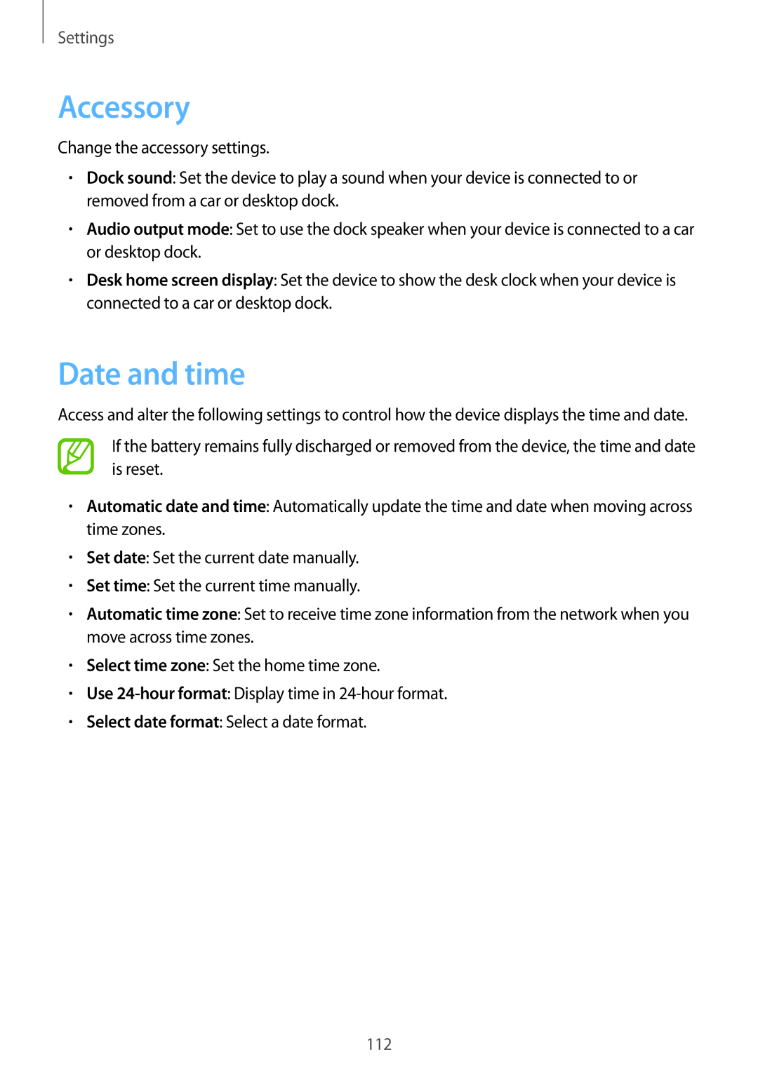 Samsung GT-I9082 user manual Accessory, Date and time 