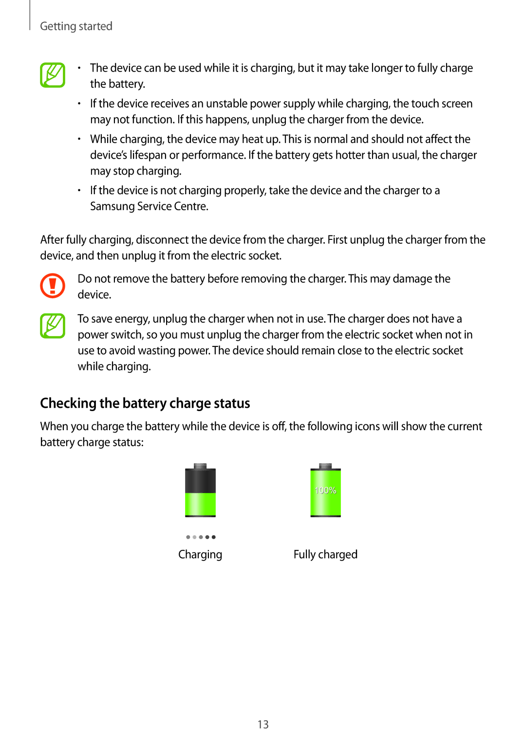 Samsung GT-I9082 user manual Checking the battery charge status 
