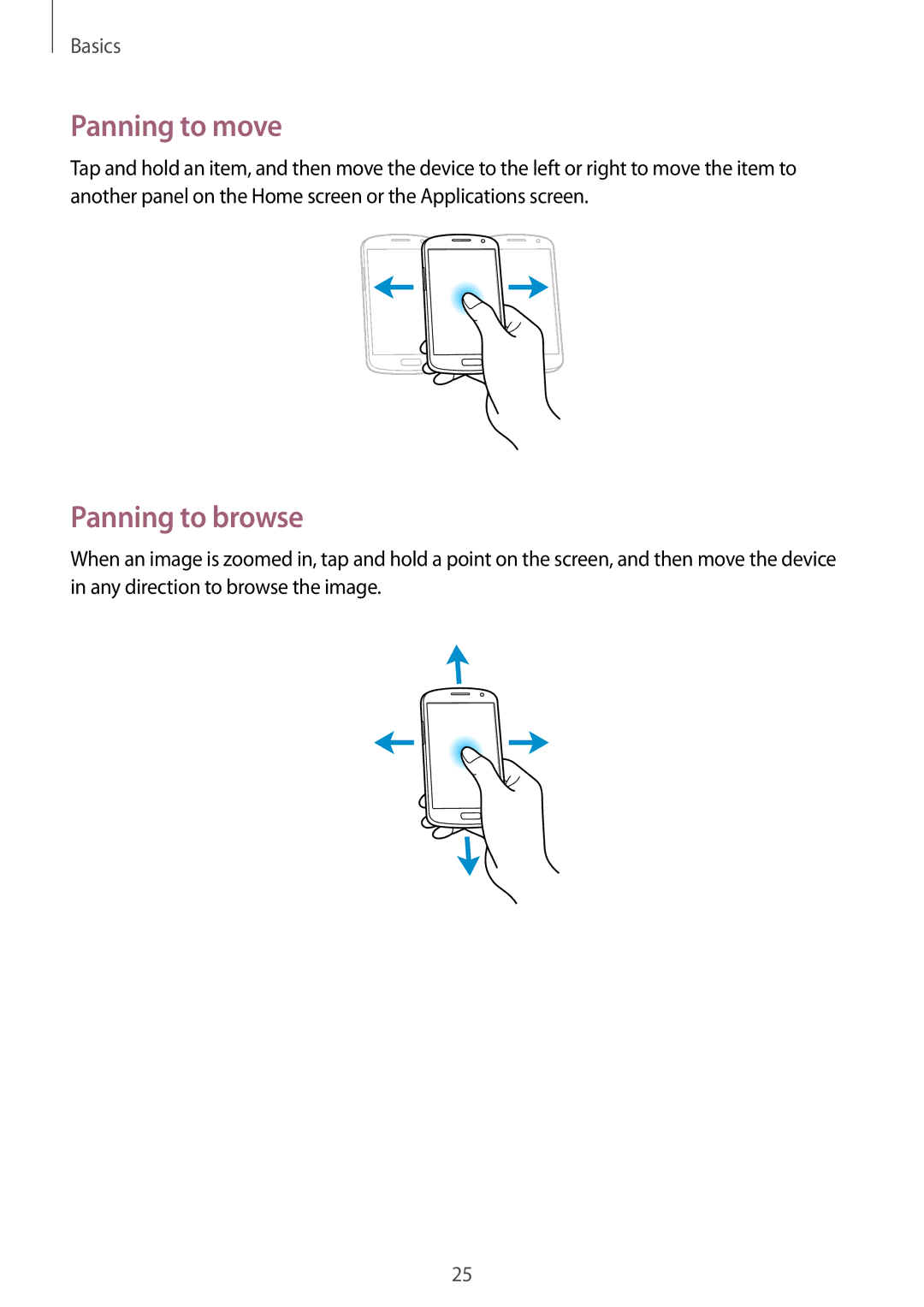 Samsung GT-I9082 user manual Panning to move, Panning to browse 