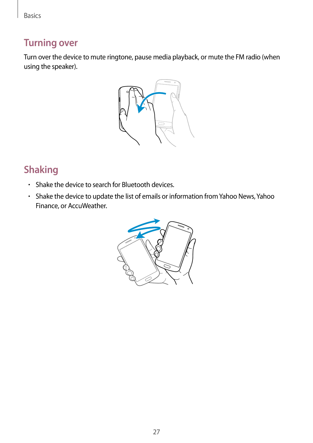 Samsung GT-I9082 user manual Turning over, Shaking 