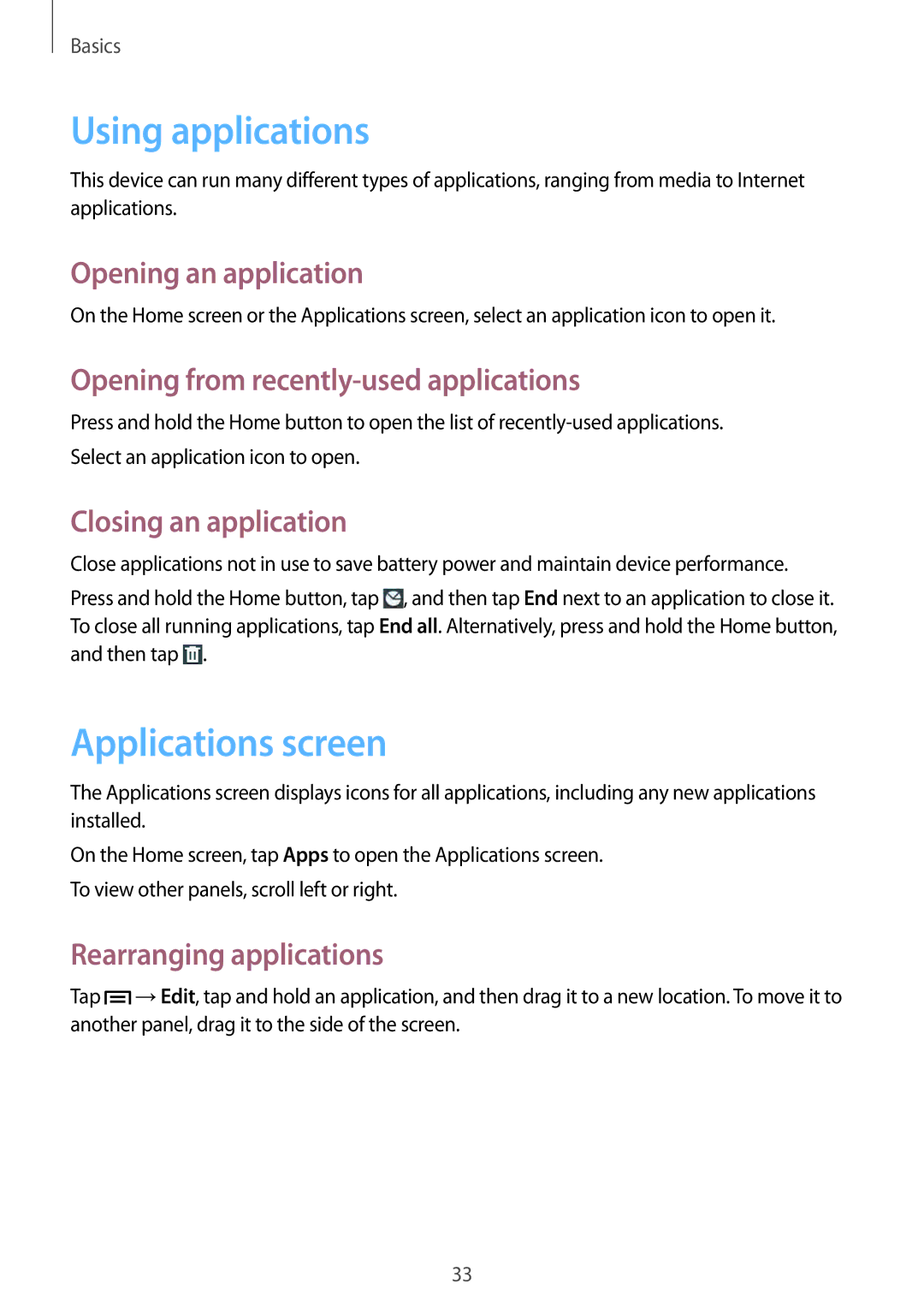 Samsung GT-I9082 user manual Using applications, Applications screen 