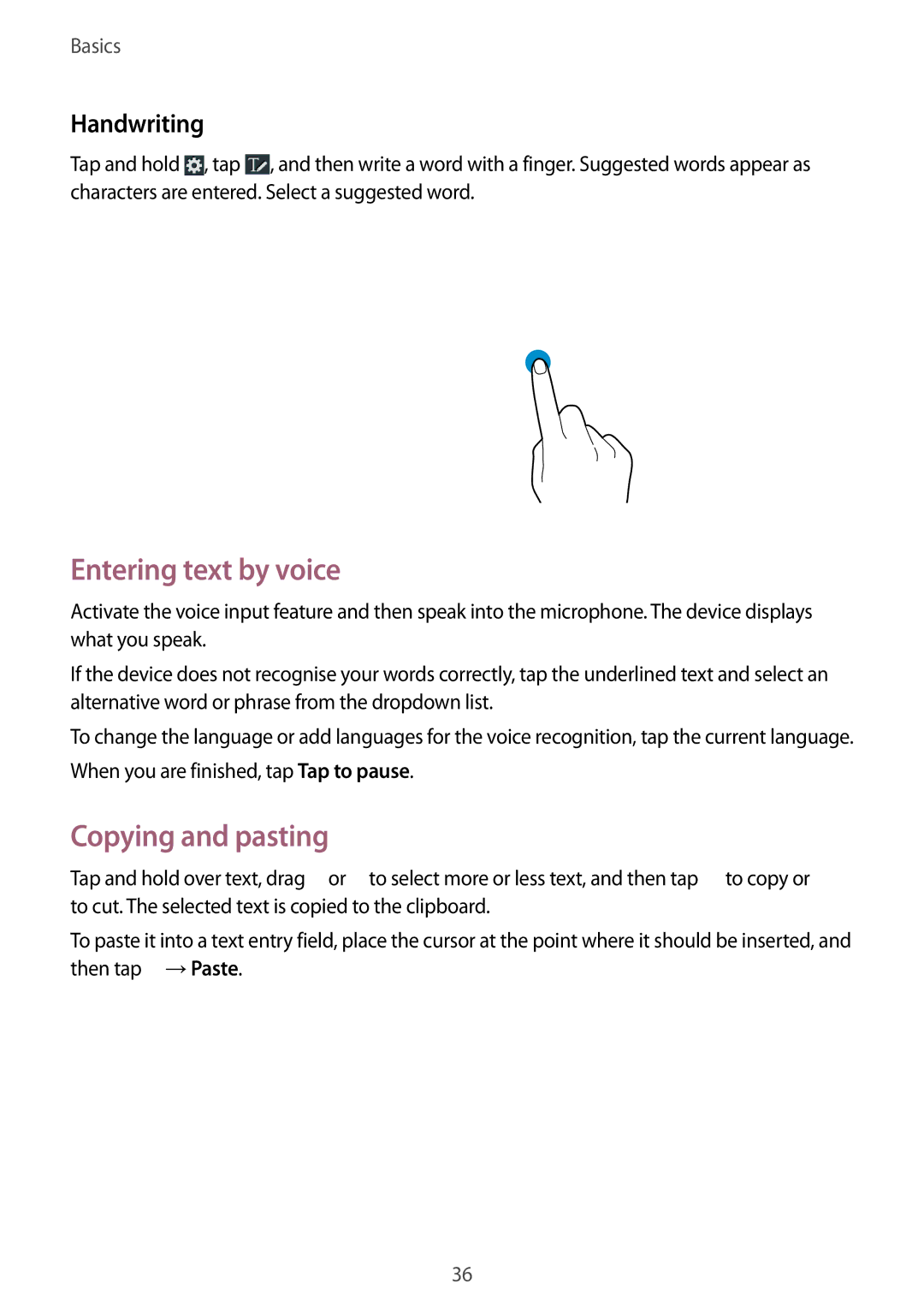 Samsung GT-I9082 user manual Entering text by voice, Copying and pasting, Handwriting 