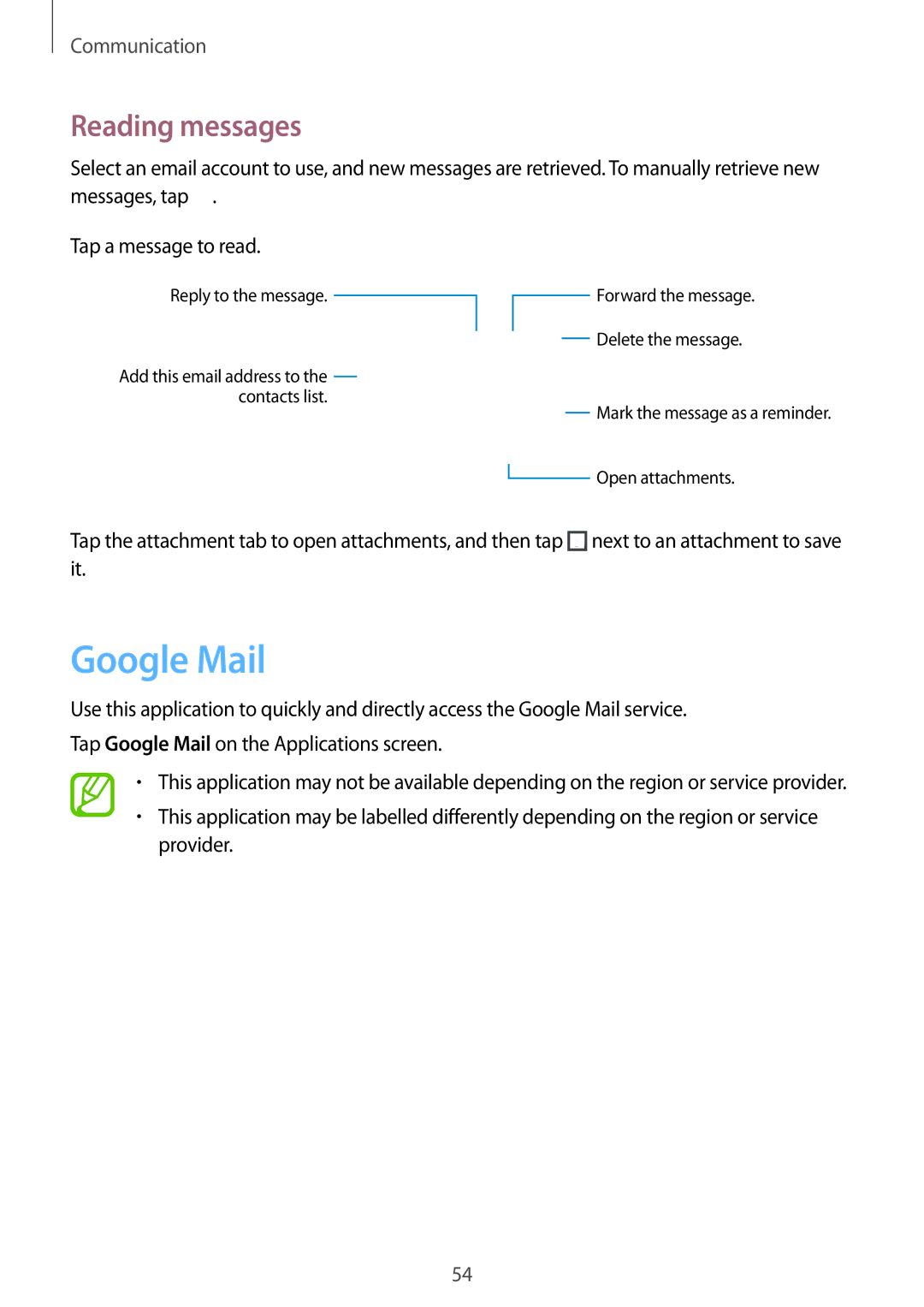 Samsung GT-I9082 user manual Google Mail, Reading messages 