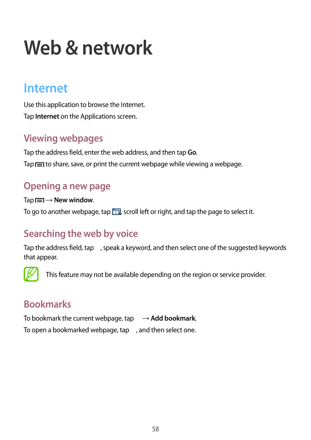 Samsung GT-I9082 user manual Web & network, Internet 