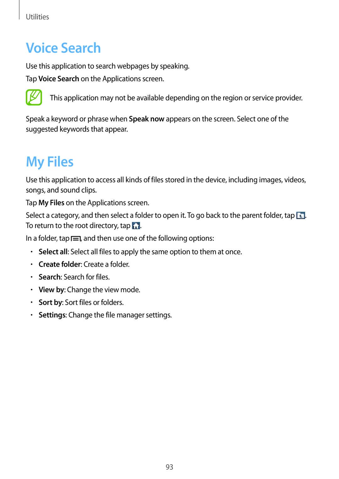 Samsung GT-I9082 user manual Voice Search, My Files 
