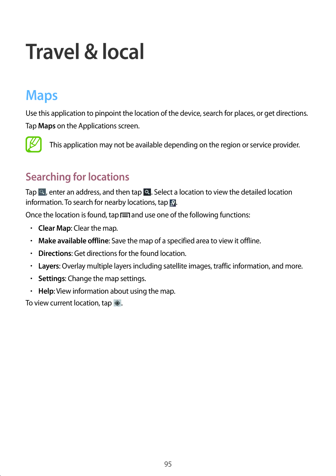 Samsung GT-I9082 user manual Travel & local, Maps, Searching for locations 