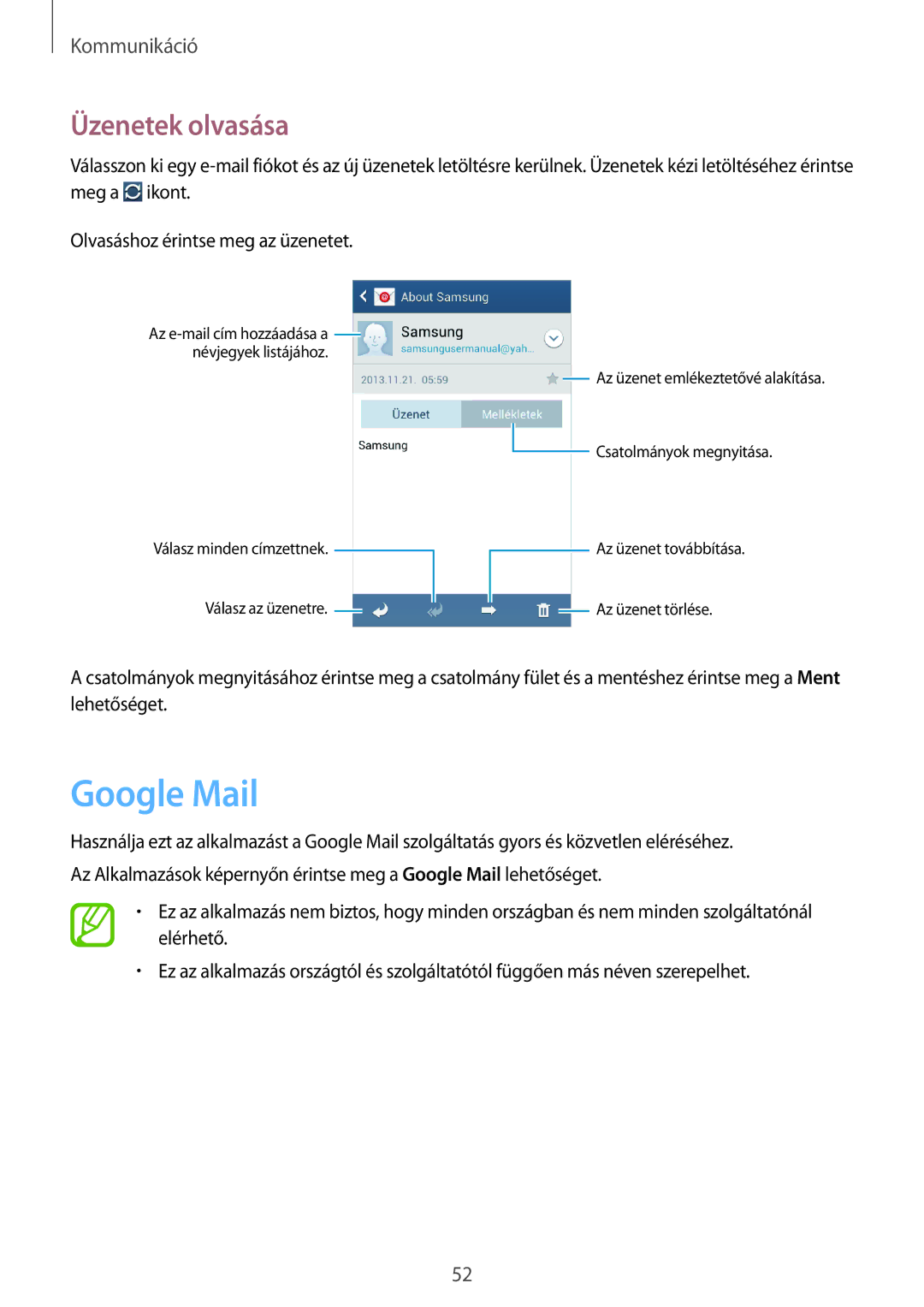 Samsung GT-I9082EWAAUT, GT-I9082EWABGL, GT-I9082EWACOA, GT-I9082EWAVVT, GT-I9082MBAVVT manual Google Mail, Üzenetek olvasása 