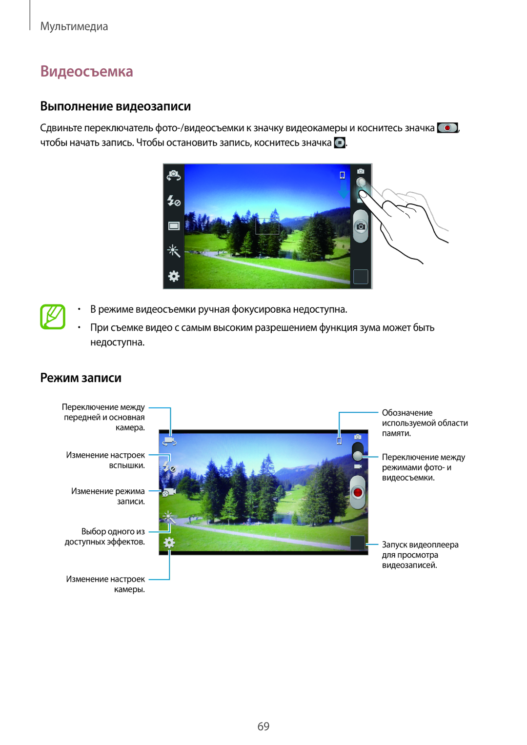 Samsung GT-I9082MBASEB, GT-I9082EWASEB, GT-I9082EWASER, GT-I9082MBASER Видеосъемка, Выполнение видеозаписи, Режим записи 