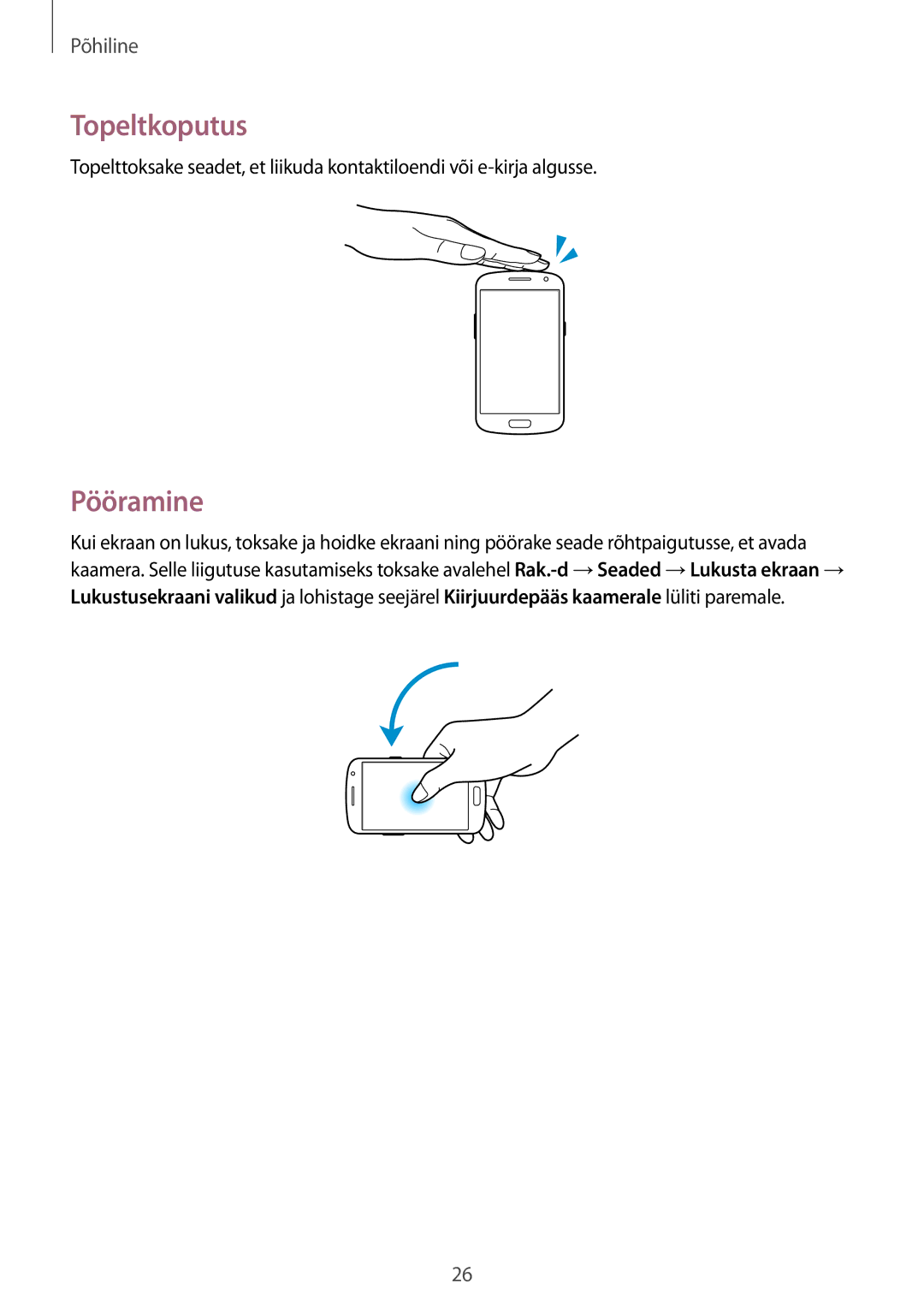 Samsung GT-I9082EWASEB, GT-I9082MBASEB manual Topeltkoputus, Pööramine 