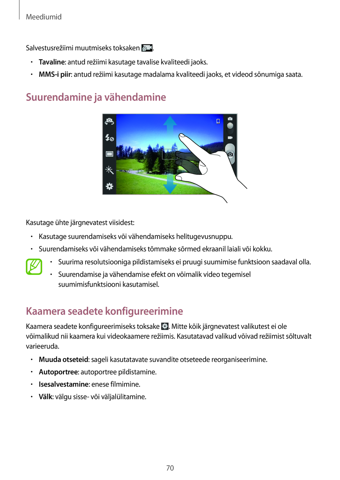 Samsung GT-I9082EWASEB, GT-I9082MBASEB manual Suurendamine ja vähendamine, Kaamera seadete konfigureerimine 