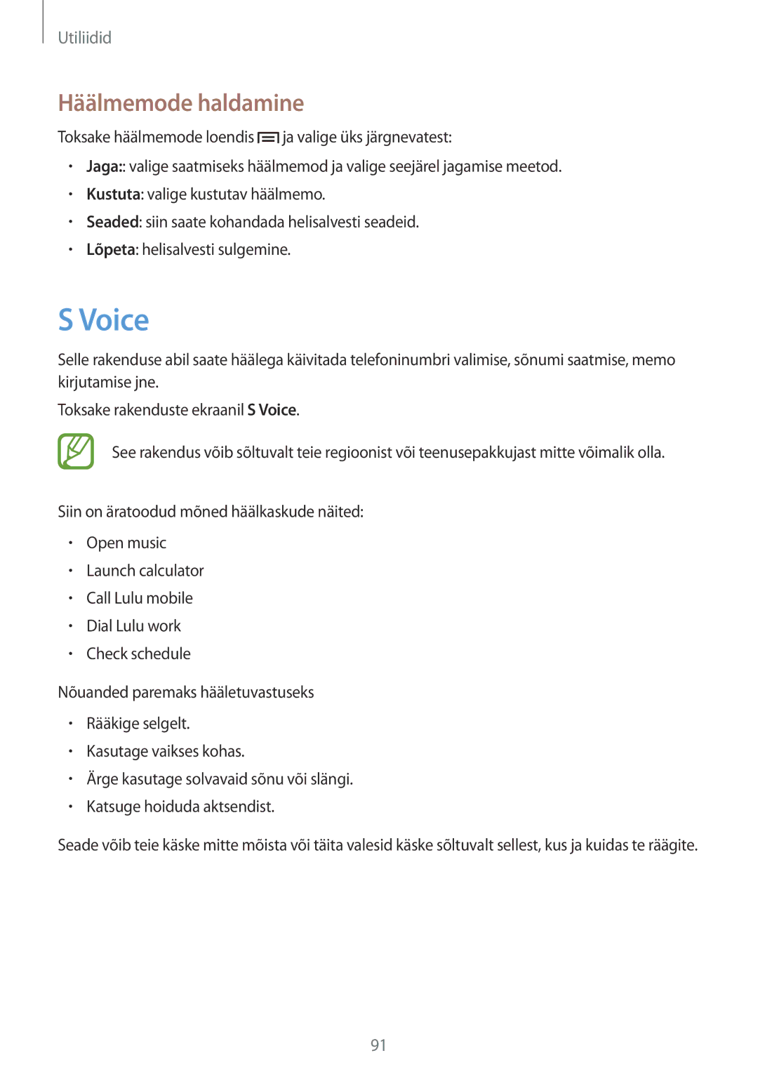 Samsung GT-I9082MBASEB, GT-I9082EWASEB manual Voice, Häälmemode haldamine 