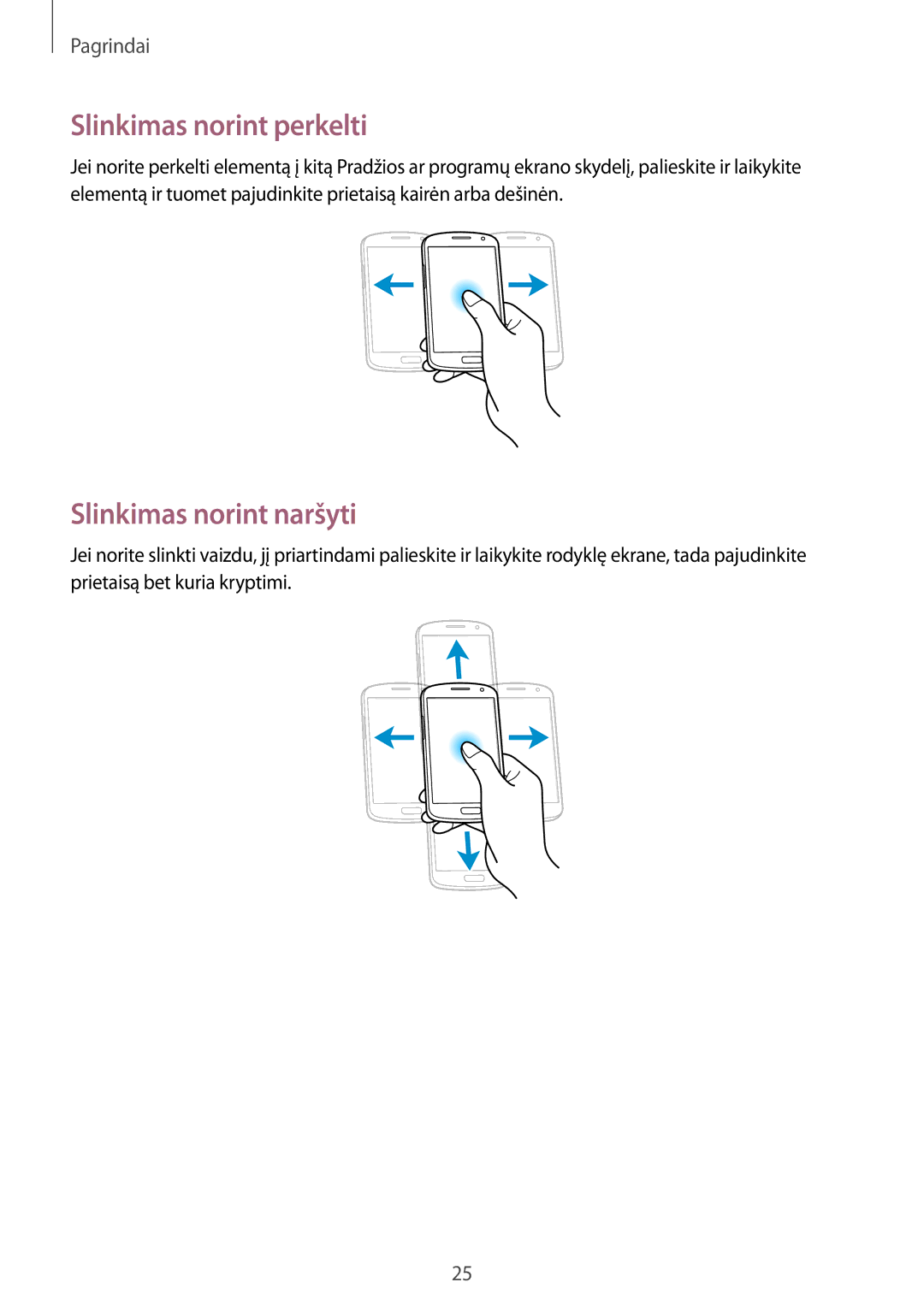 Samsung GT-I9082MBASEB, GT-I9082EWASEB manual Slinkimas norint perkelti, Slinkimas norint naršyti 