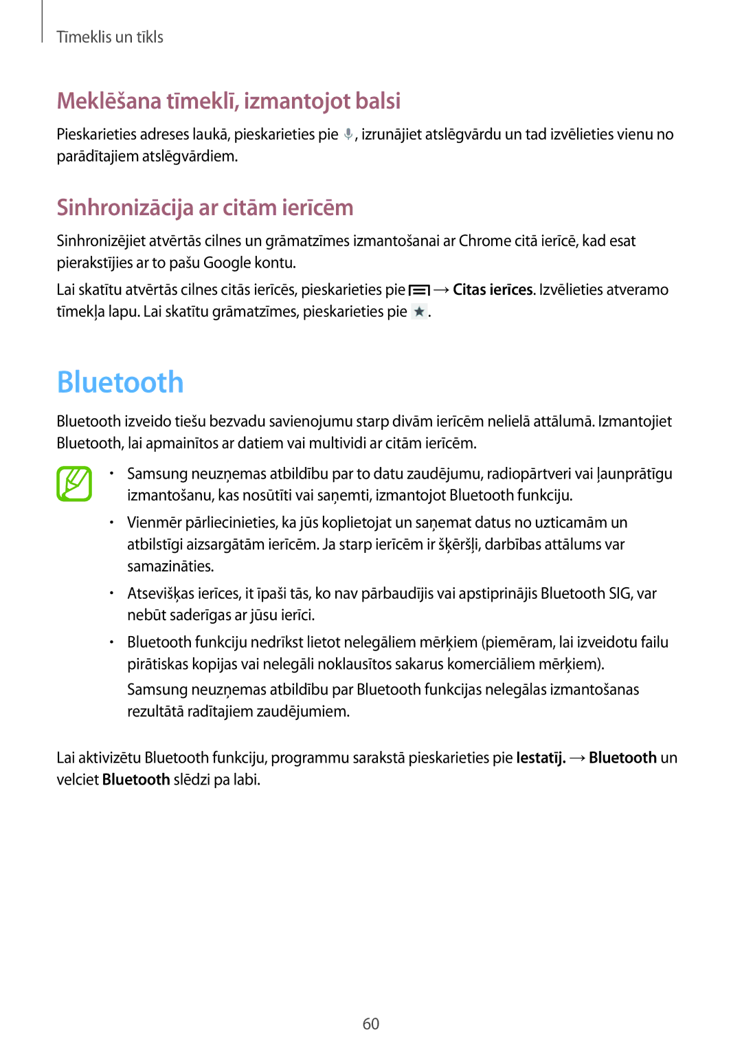 Samsung GT-I9082EWASEB, GT-I9082MBASEB manual Bluetooth, Sinhronizācija ar citām ierīcēm 