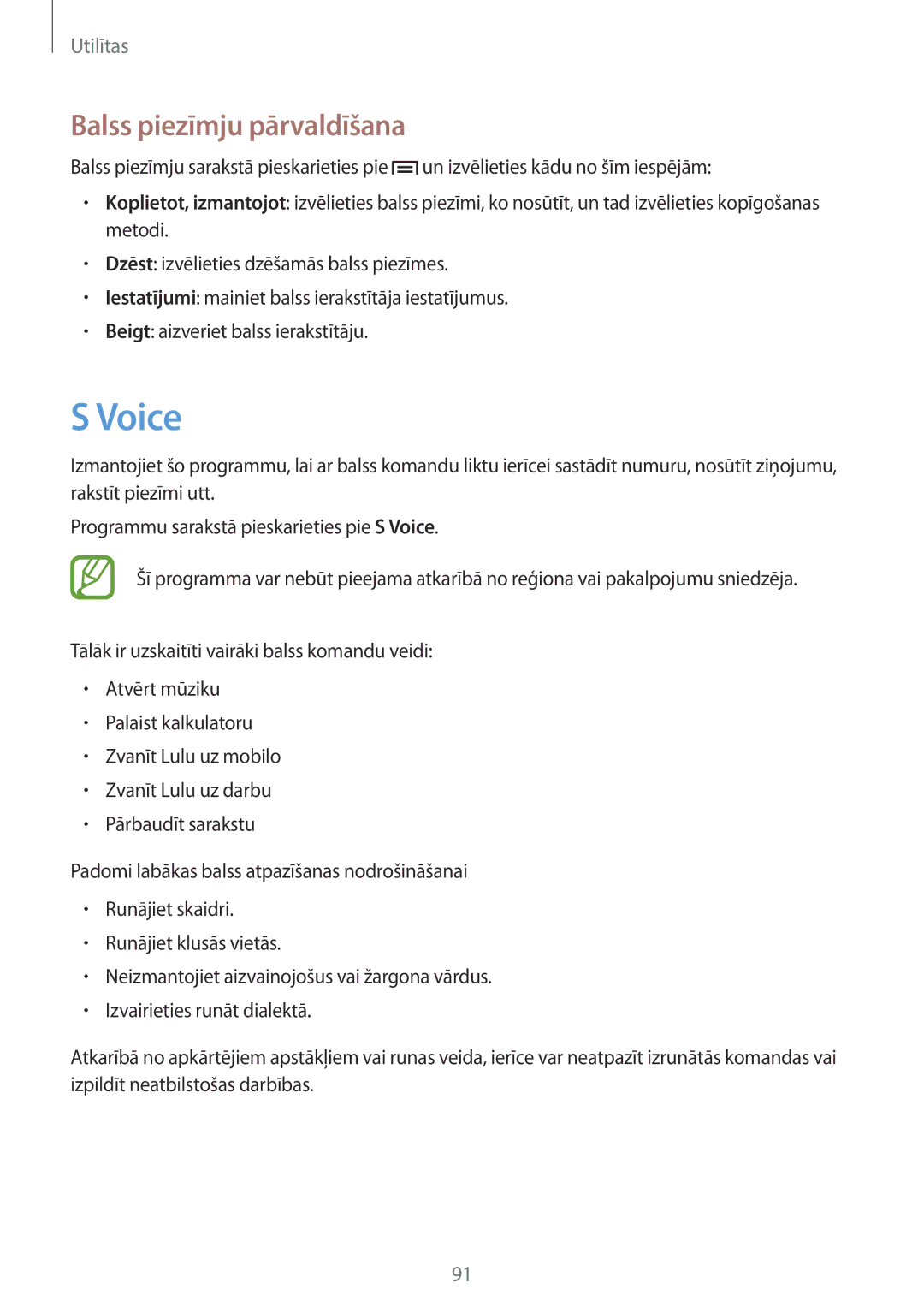 Samsung GT-I9082MBASEB, GT-I9082EWASEB manual Voice, Balss piezīmju pārvaldīšana 