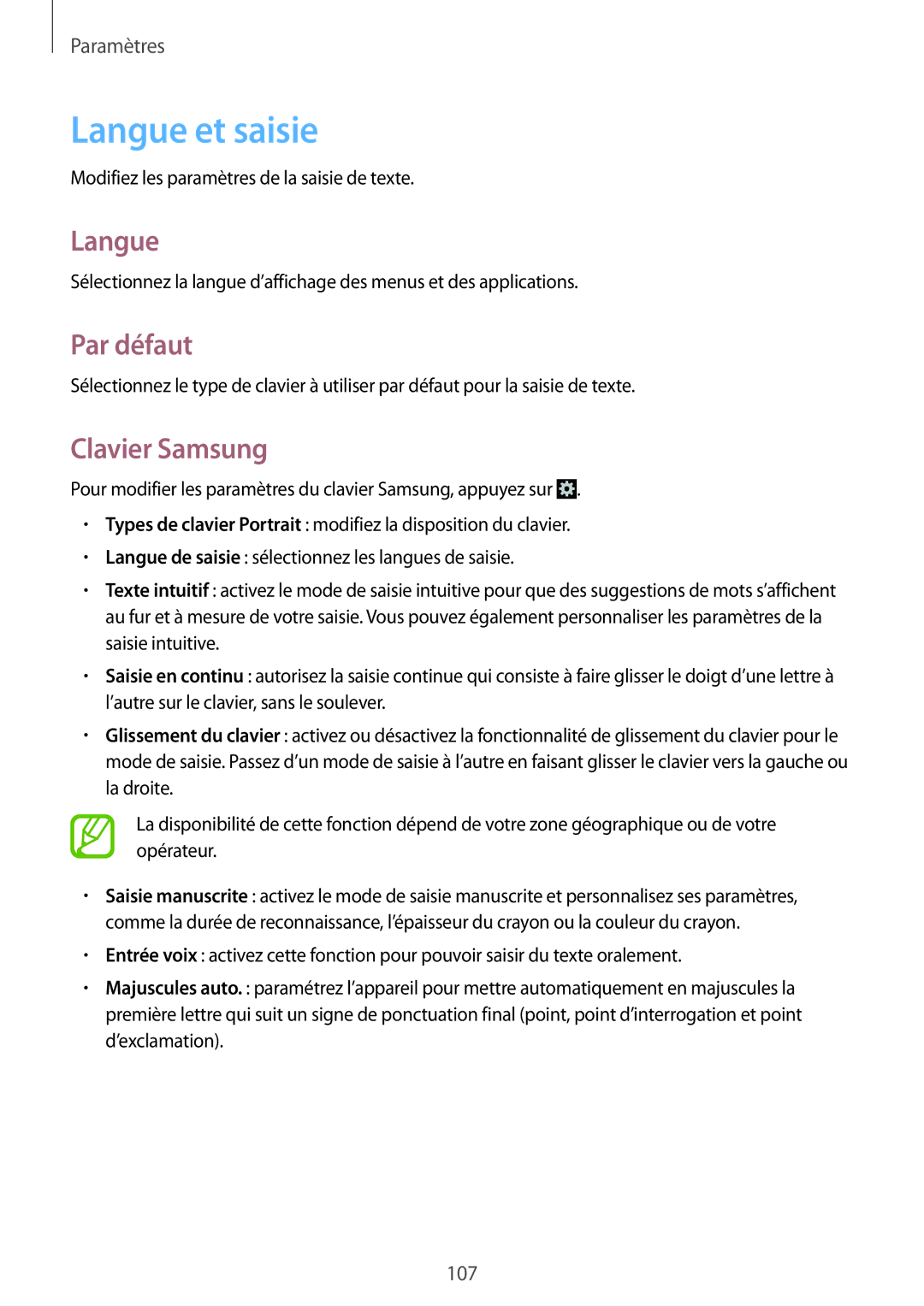 Samsung GT-I9082EWAXEF manual Langue et saisie, Par défaut, Clavier Samsung 