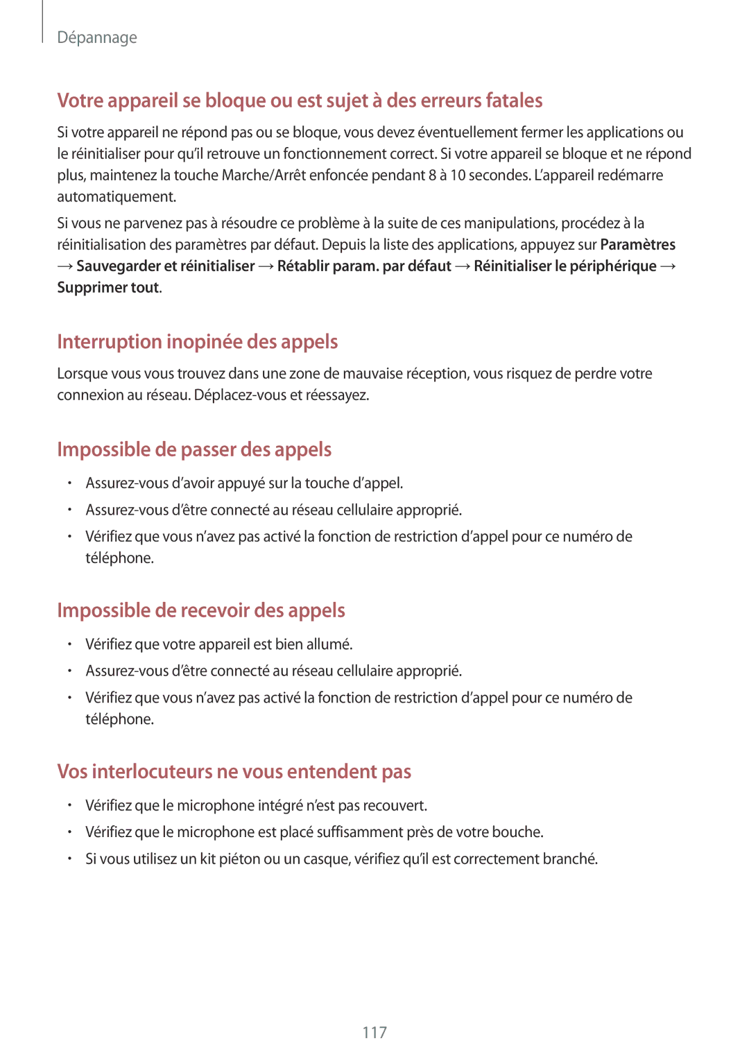 Samsung GT-I9082EWAXEF manual Votre appareil se bloque ou est sujet à des erreurs fatales 