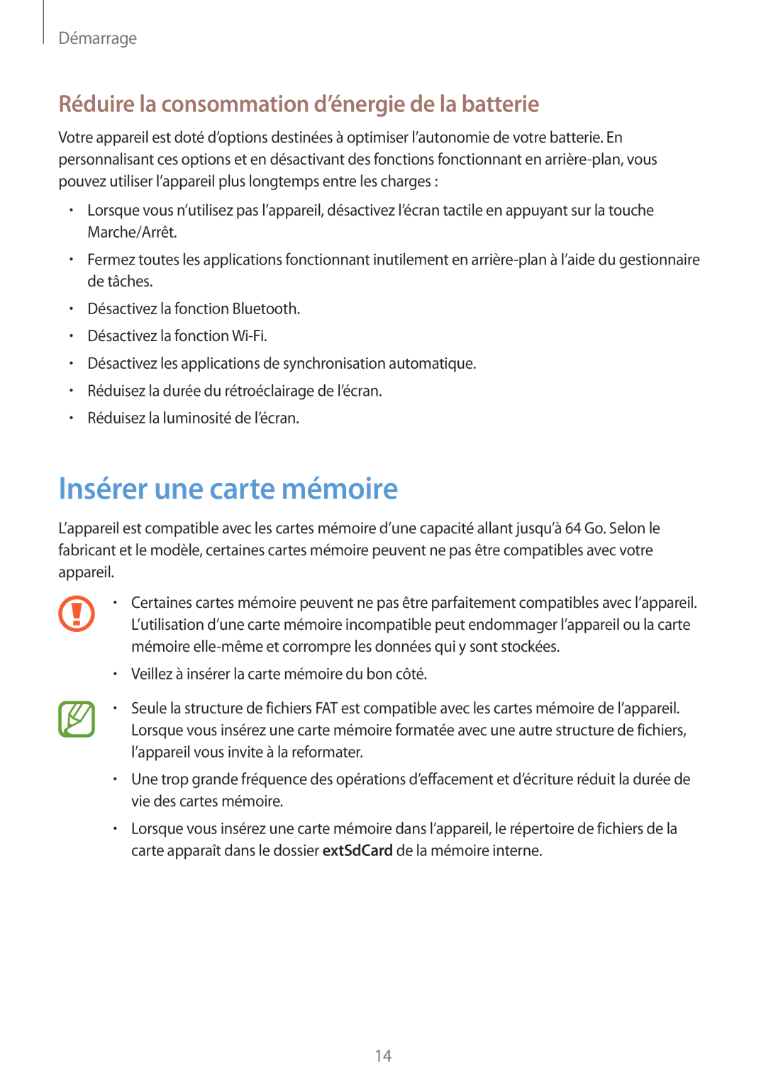 Samsung GT-I9082EWAXEF manual Insérer une carte mémoire, Réduire la consommation d’énergie de la batterie 